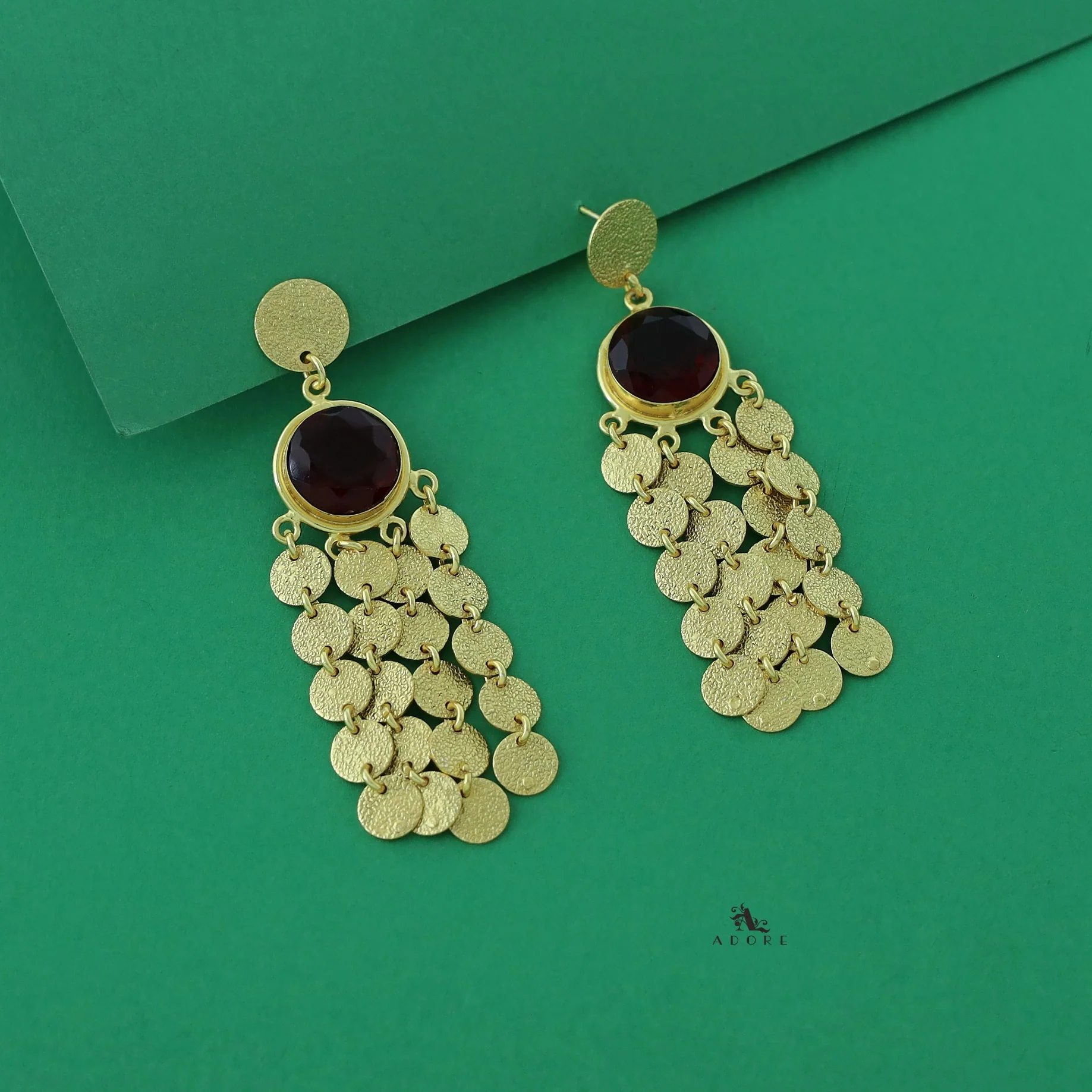 Niya Golden Circle Glossy Stone Earring - Image 11