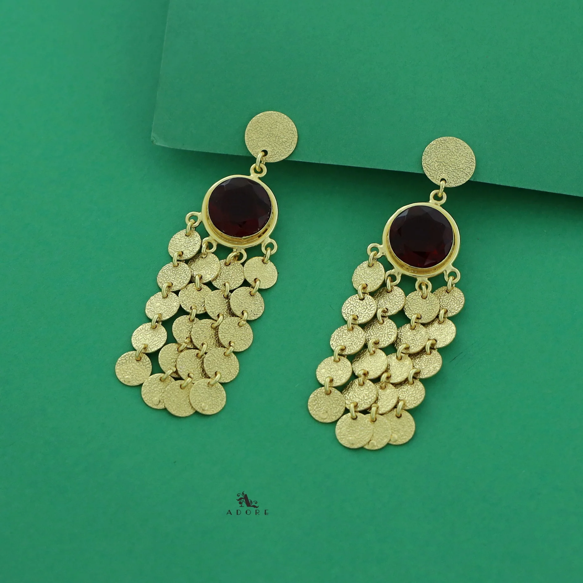 Niya Golden Circle Glossy Stone Earring - Image 12