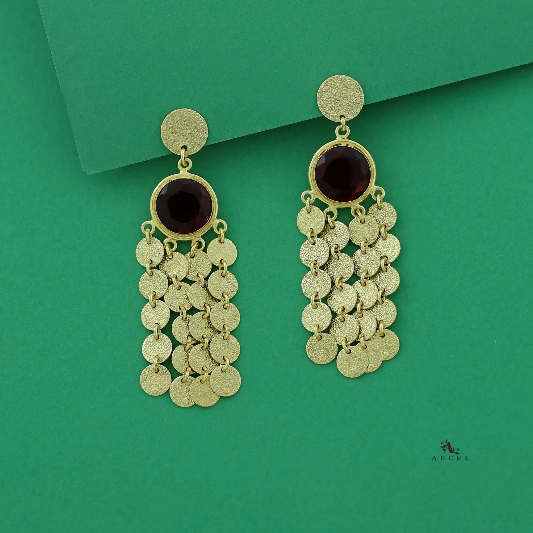 Niya Golden Circle Glossy Stone Earring - Image 4