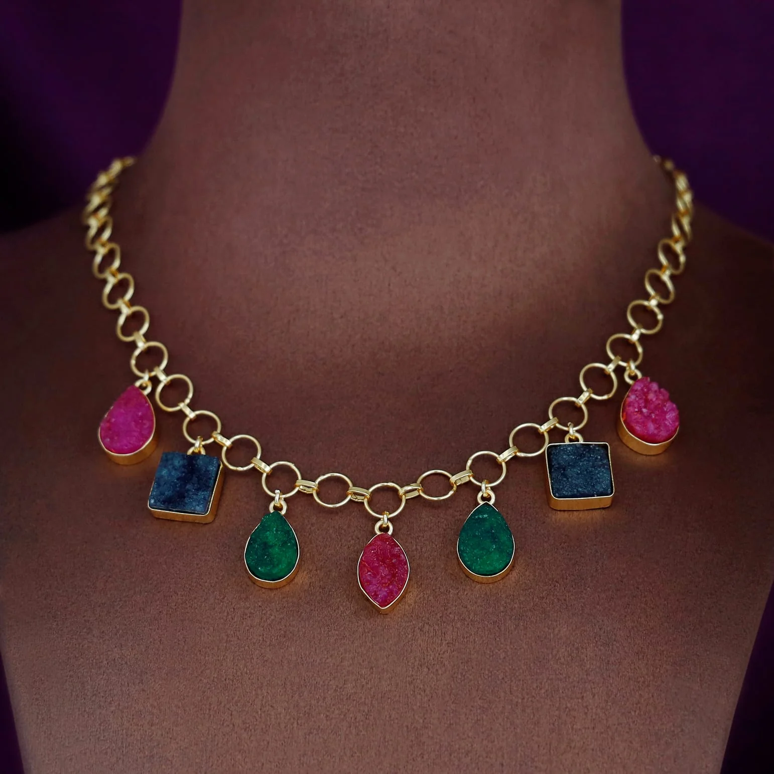 Niya Multicolour Druzy Stone Neckpiece - Image 2