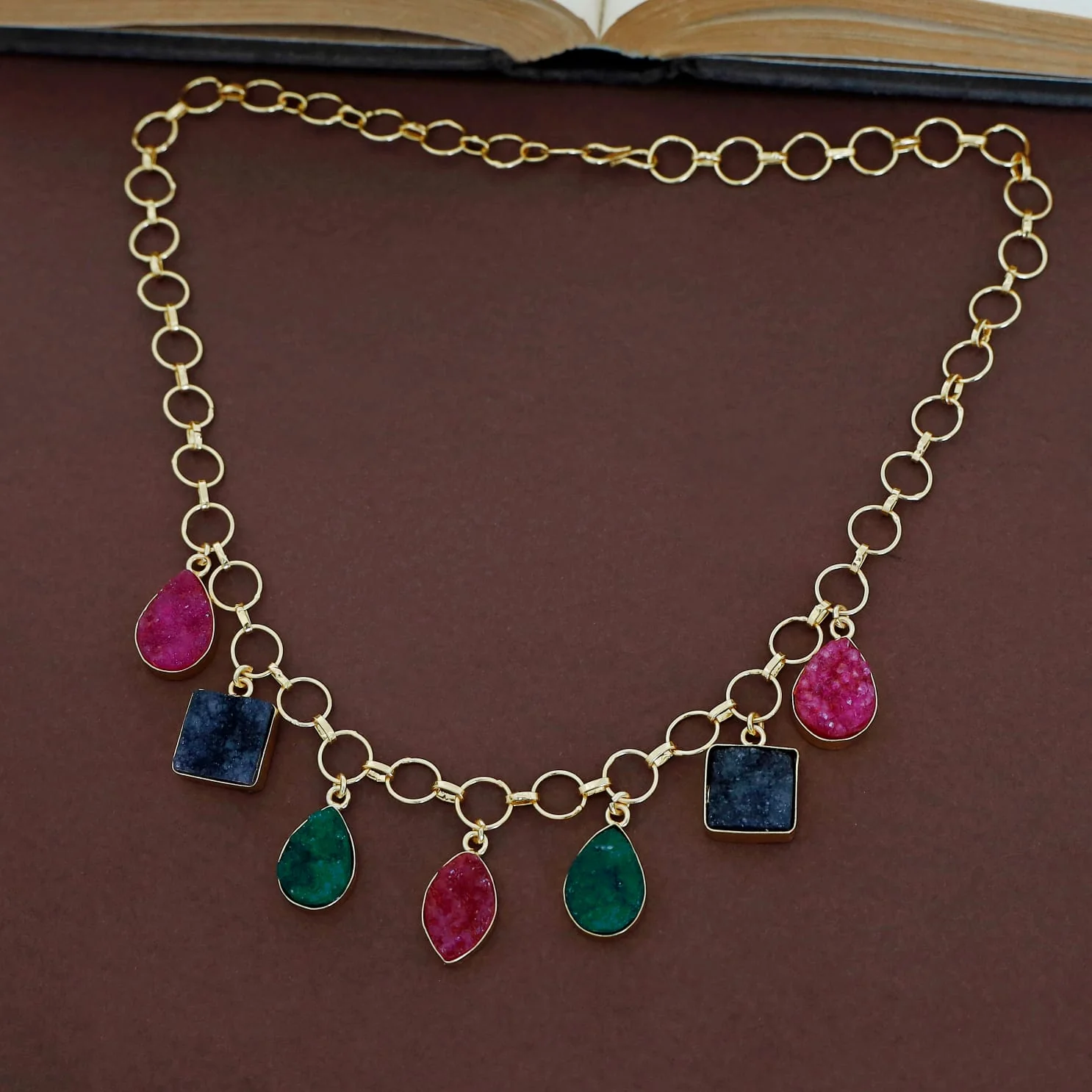 Niya Multicolour Druzy Stone Neckpiece - Image 4