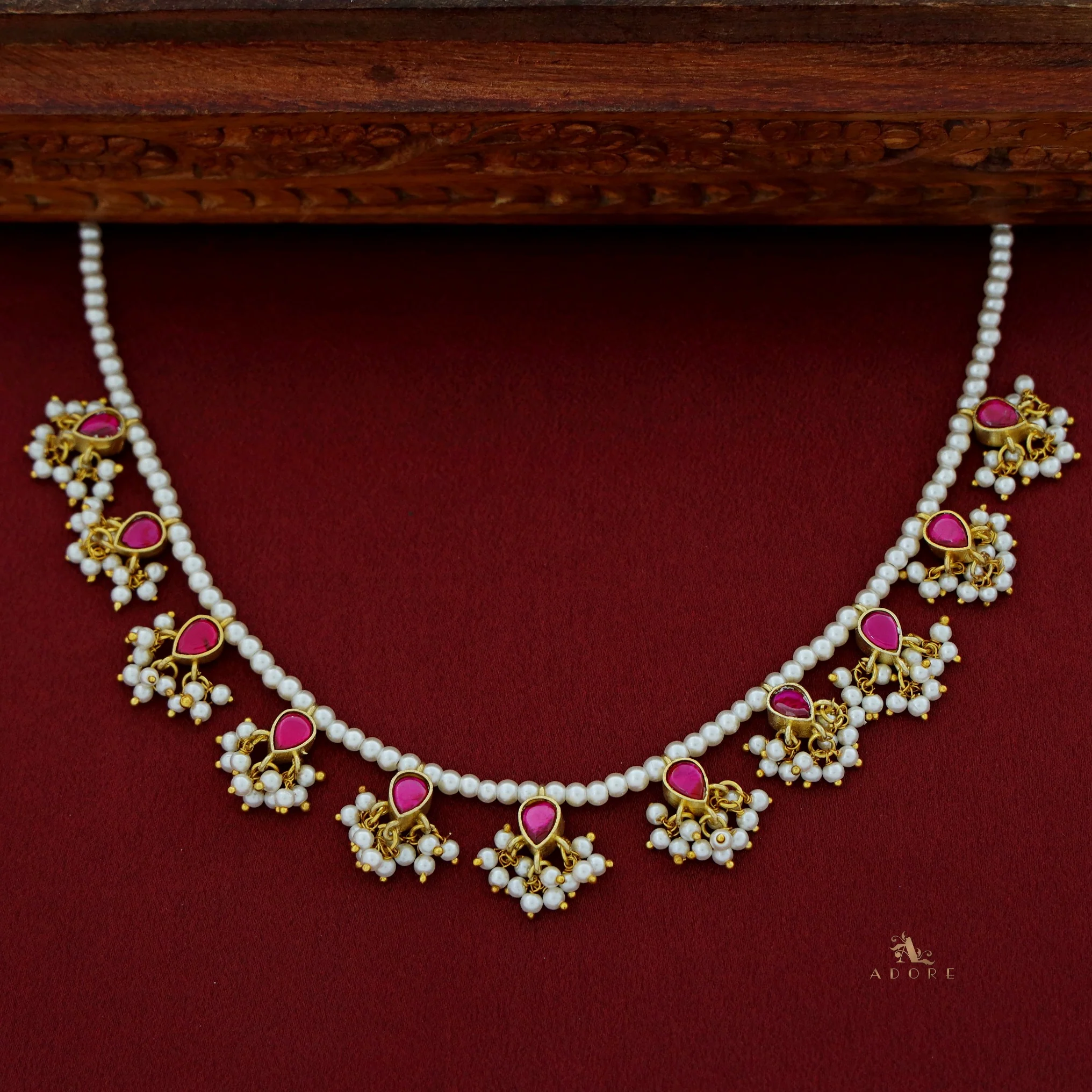 Niyah Jadau Kundan Pearl Drop Reversible Neckpiece - Image 3
