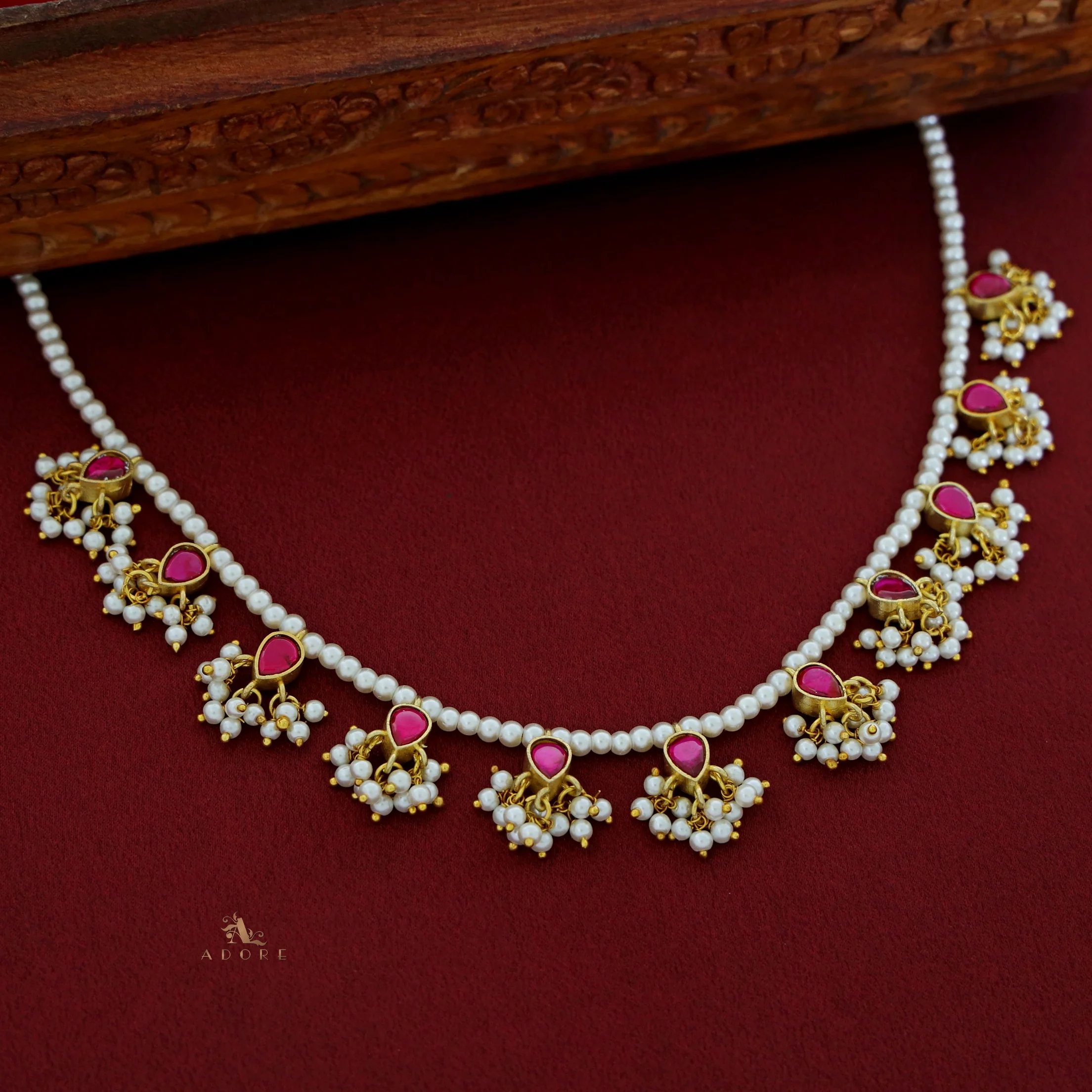 Niyah Jadau Kundan Pearl Drop Reversible Neckpiece - Image 4
