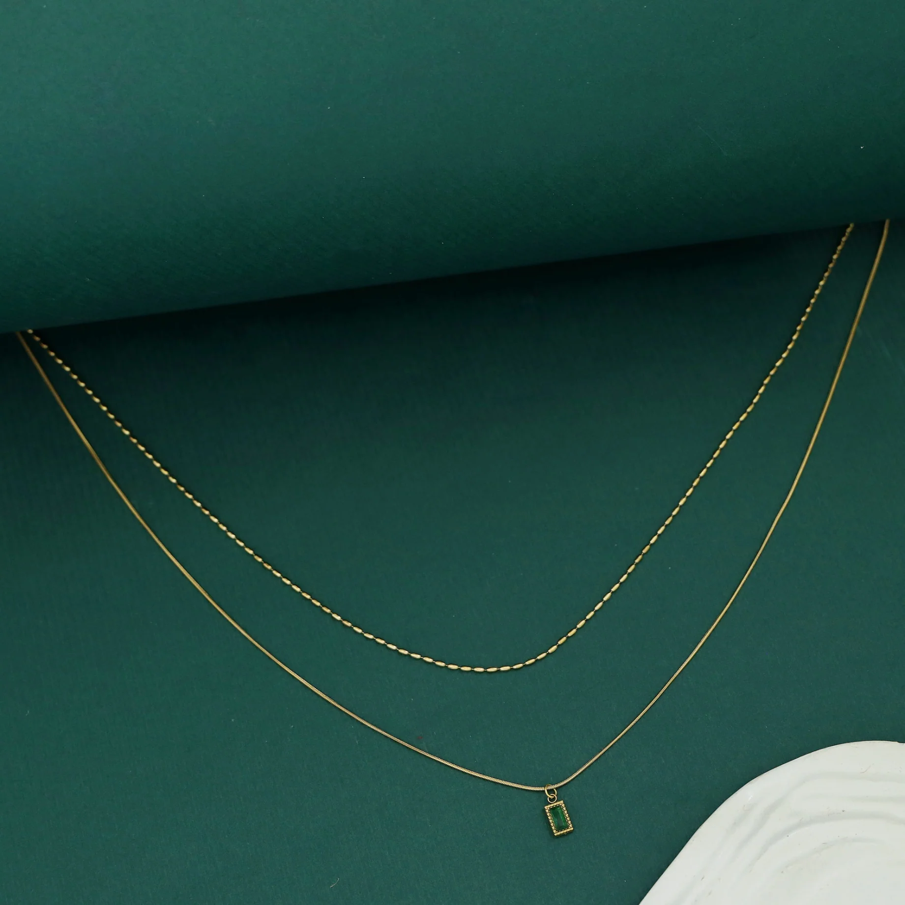 Noelle 2 Layer Rectangle Glossy Stone Neckpiece - Image 2