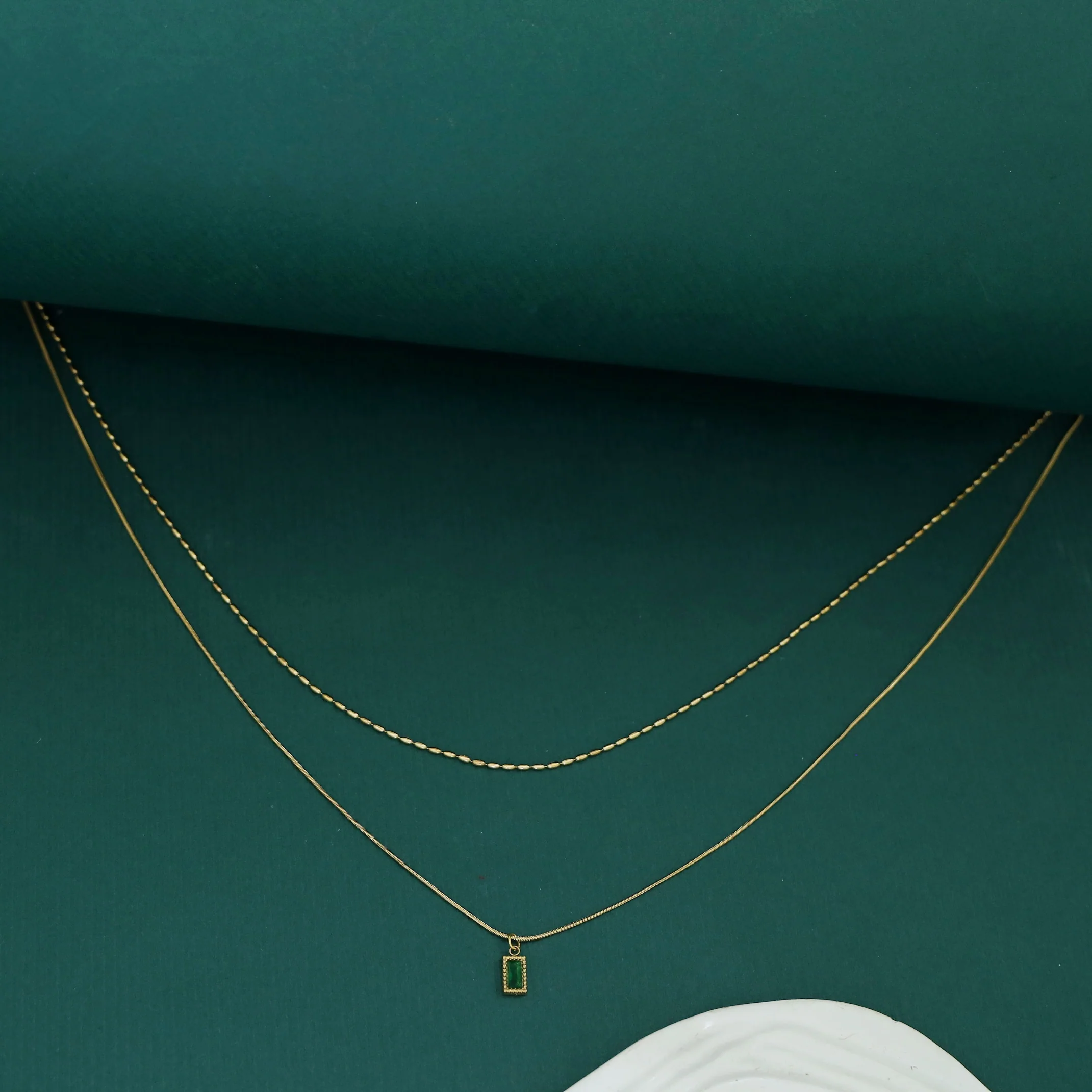 Noelle 2 Layer Rectangle Glossy Stone Neckpiece - Image 3