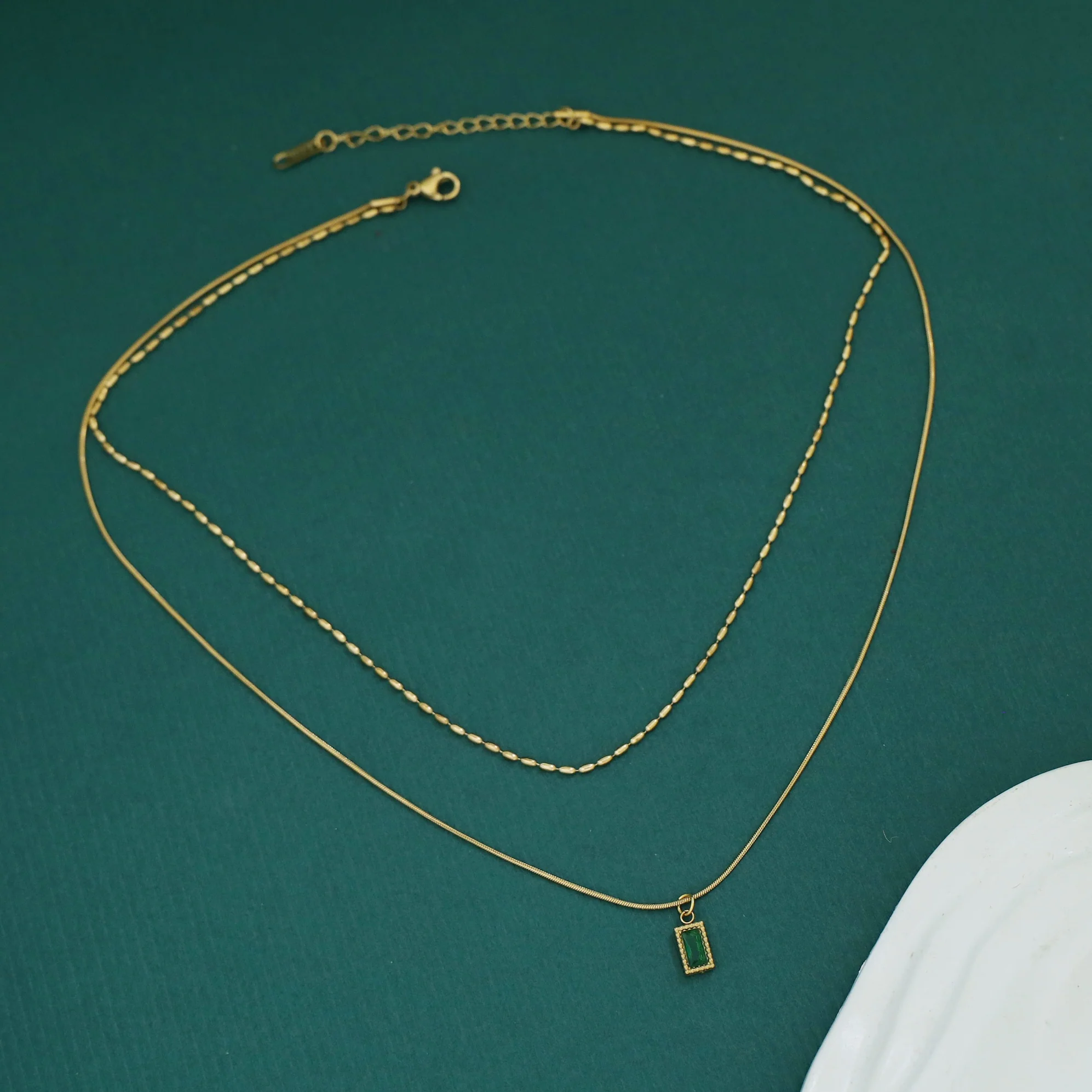 Noelle 2 Layer Rectangle Glossy Stone Neckpiece - Image 4