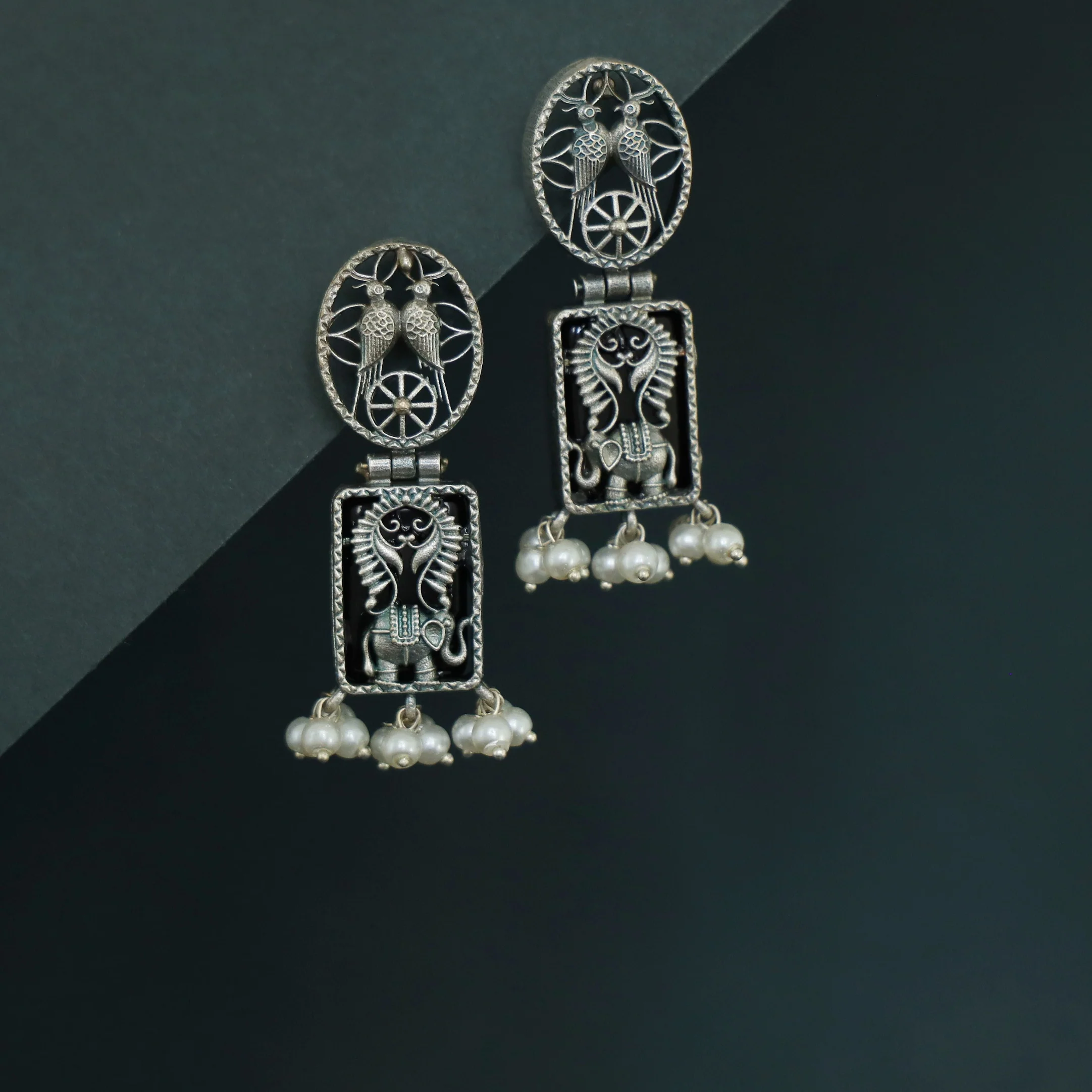 Noora Oval Rectangle Glossy stone Pearl Earring - Image 6