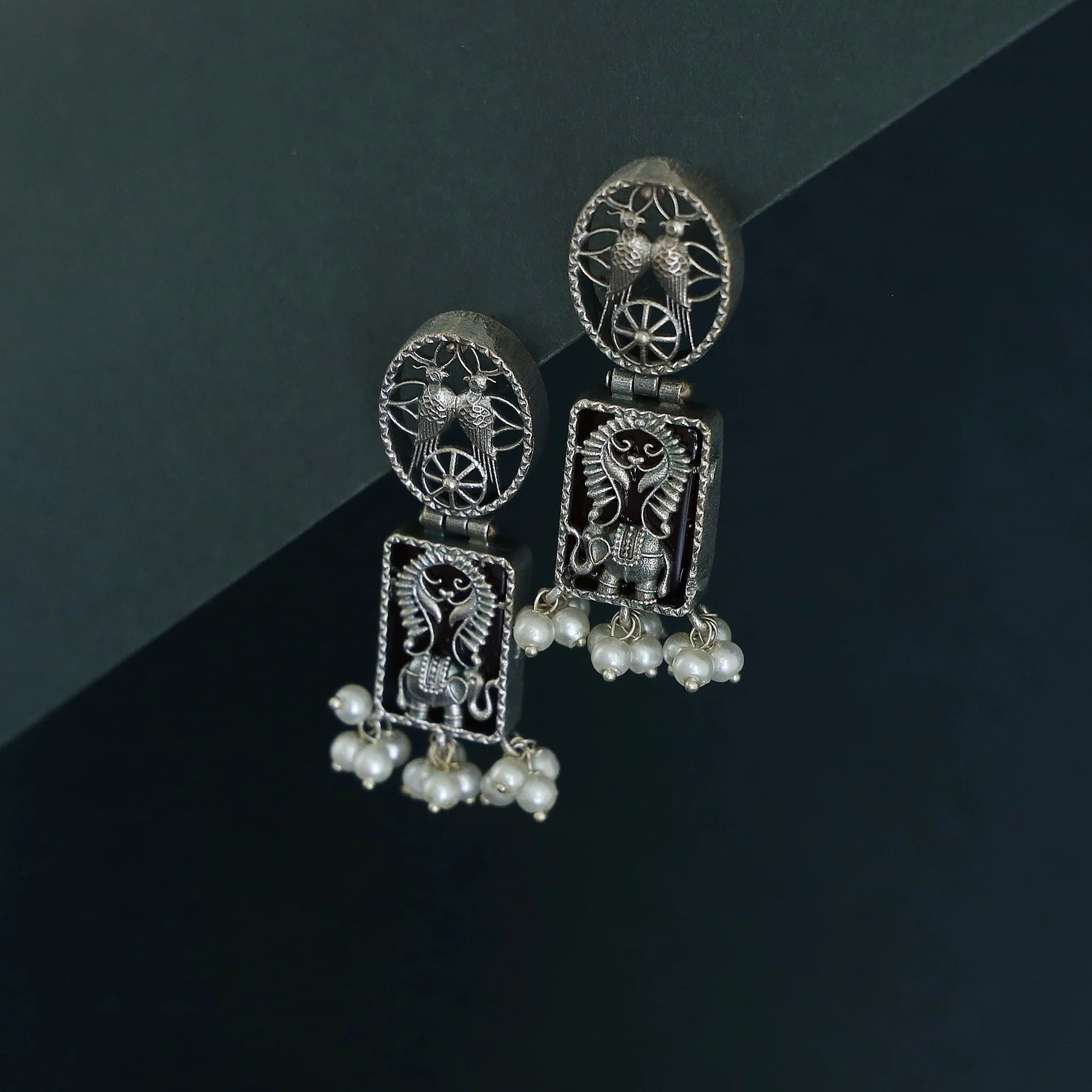 Noora Oval Rectangle Glossy stone Pearl Earring - Image 8