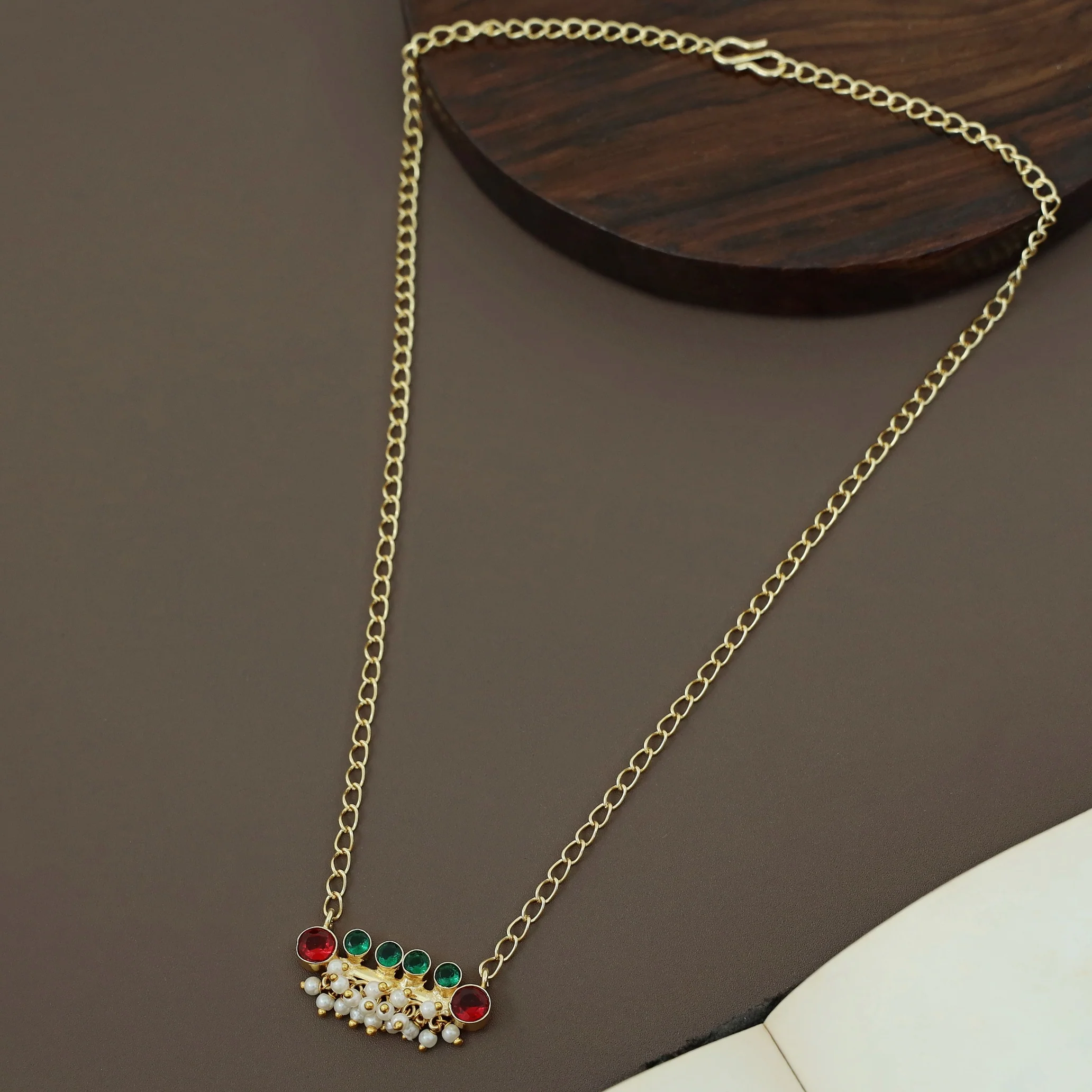 Noriya Golden Six Circle Glossy Stone Neckpiece - Image 10