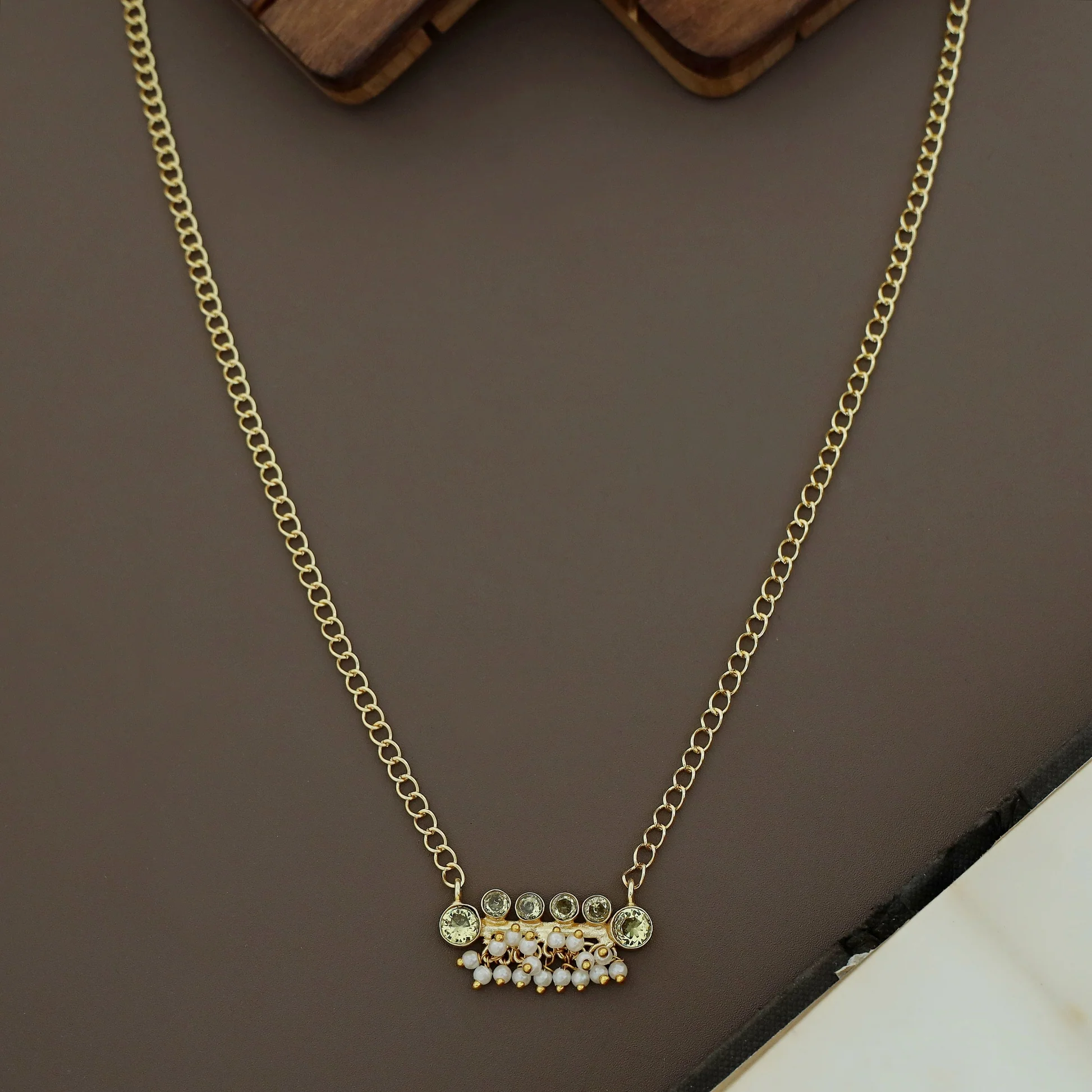 Noriya Golden Six Circle Glossy Stone Neckpiece - Image 2