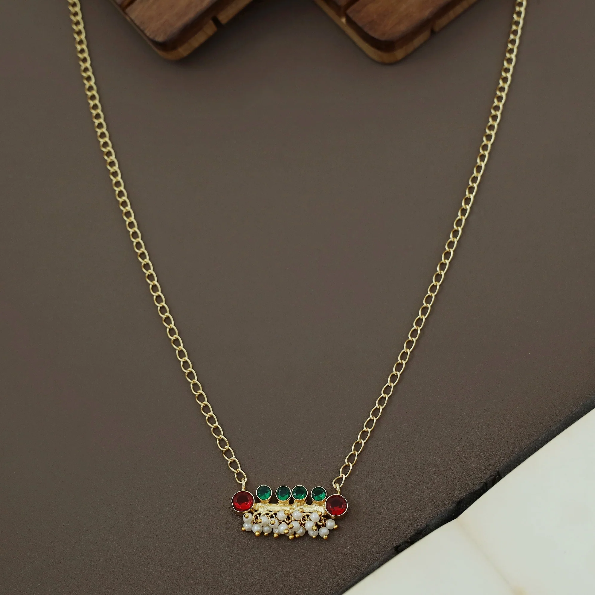 Noriya Golden Six Circle Glossy Stone Neckpiece - Image 6