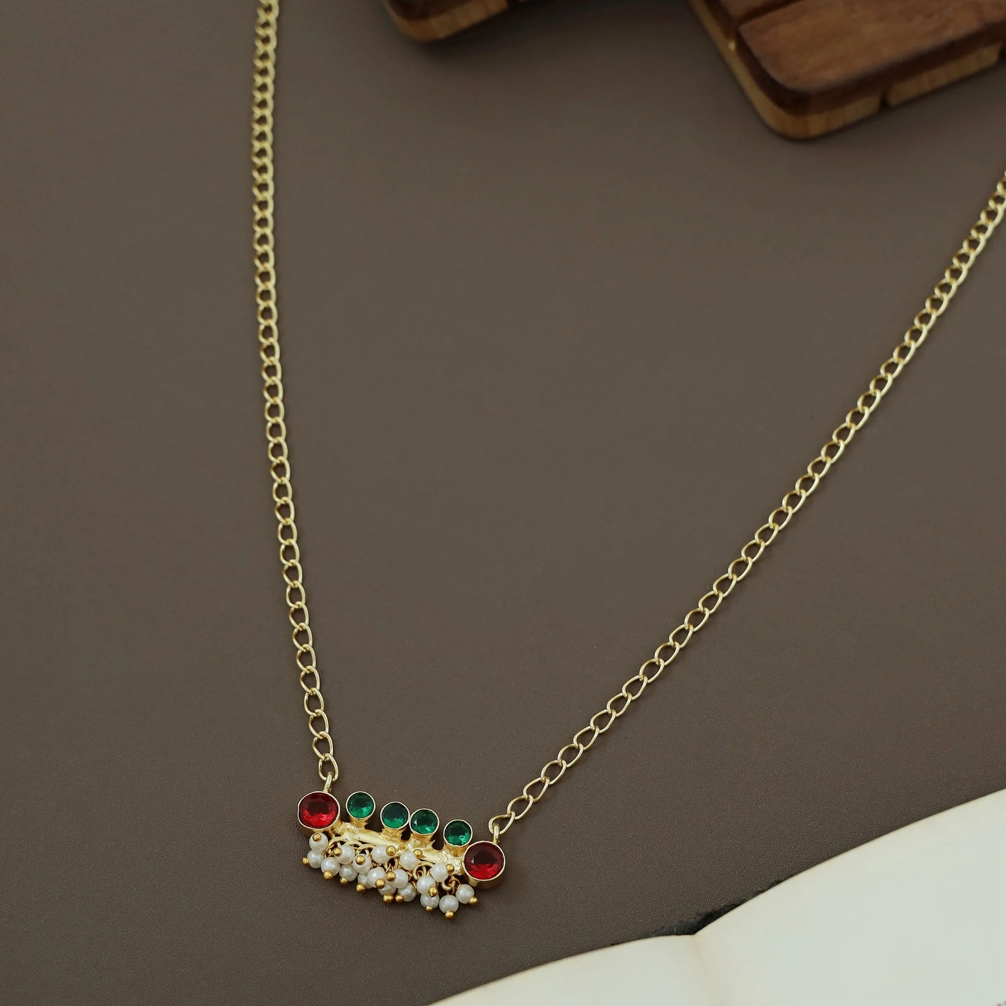 Noriya Golden Six Circle Glossy Stone Neckpiece - Image 9