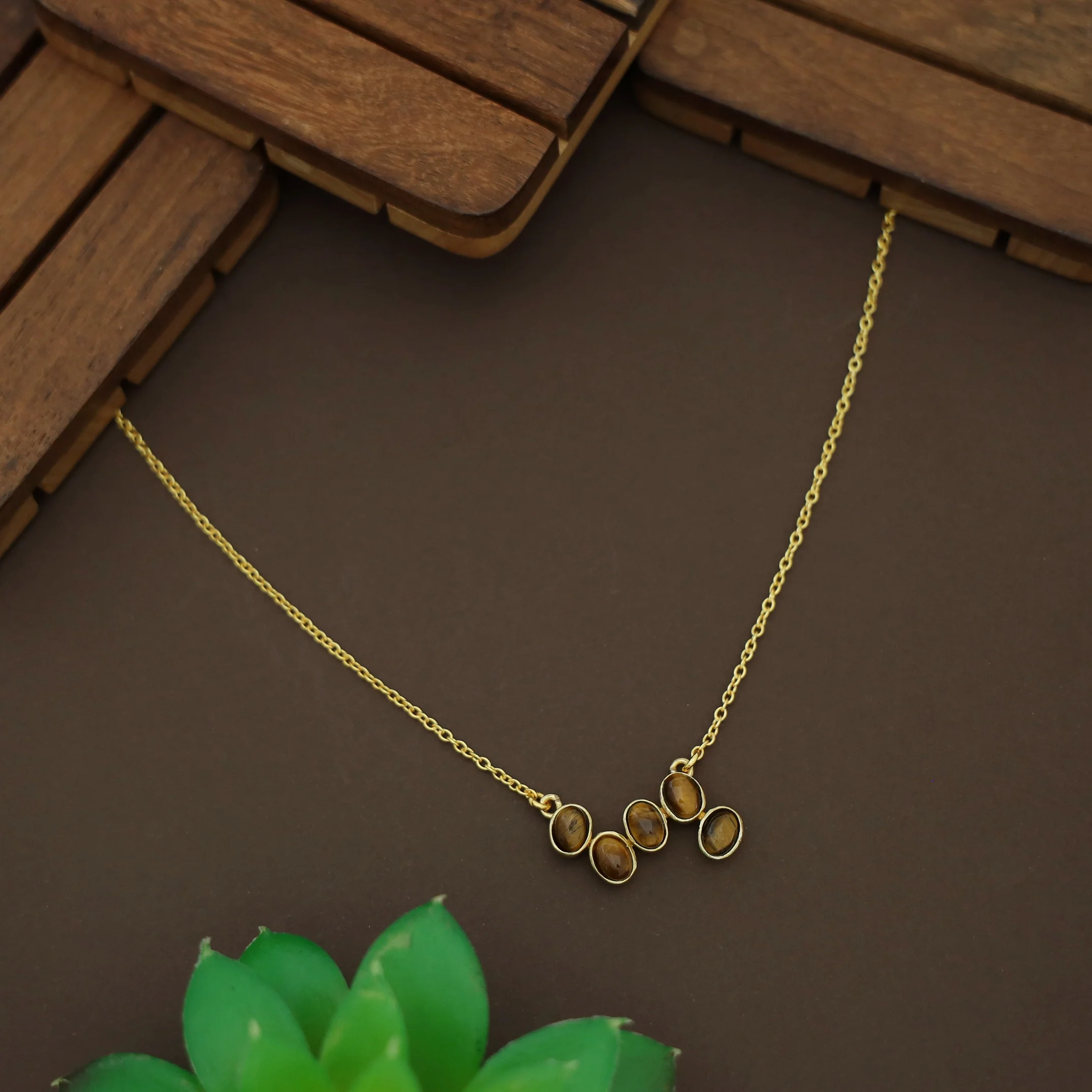 Nova Golden Chainy Glossy + Natural Stone Neckpiece - Image 2