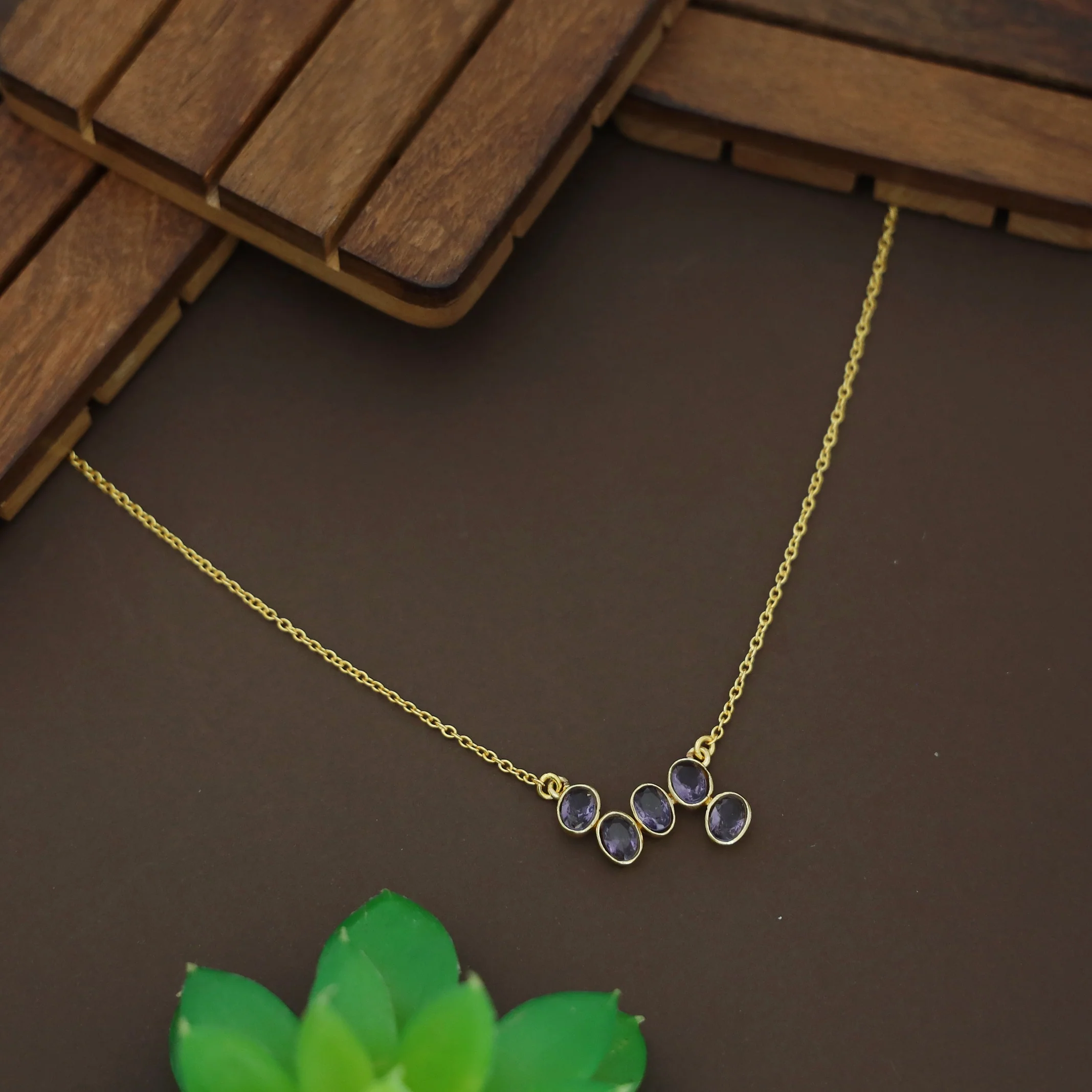 Nova Golden Chainy Glossy + Natural Stone Neckpiece - Image 3