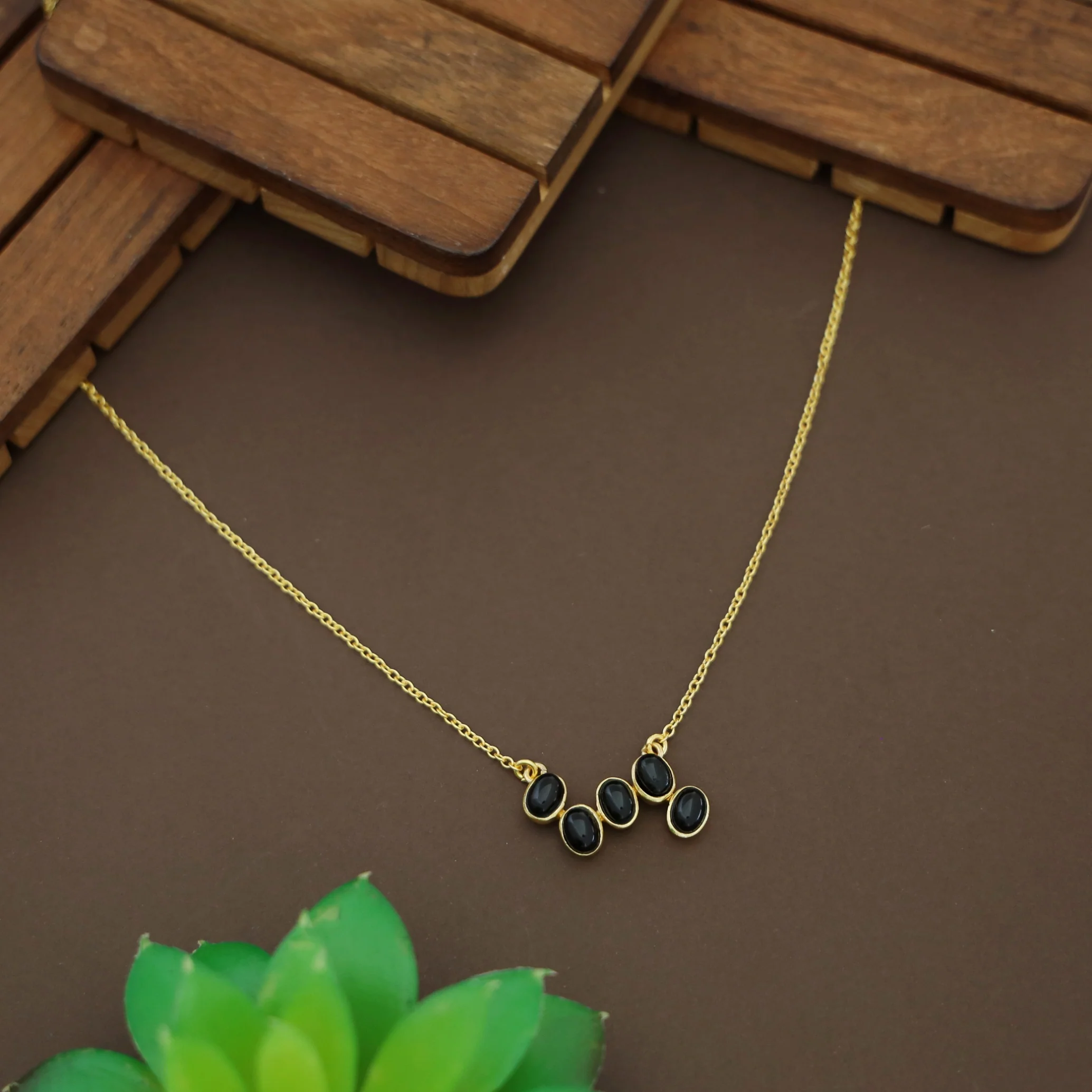 Nova Golden Chainy Glossy + Natural Stone Neckpiece - Image 5