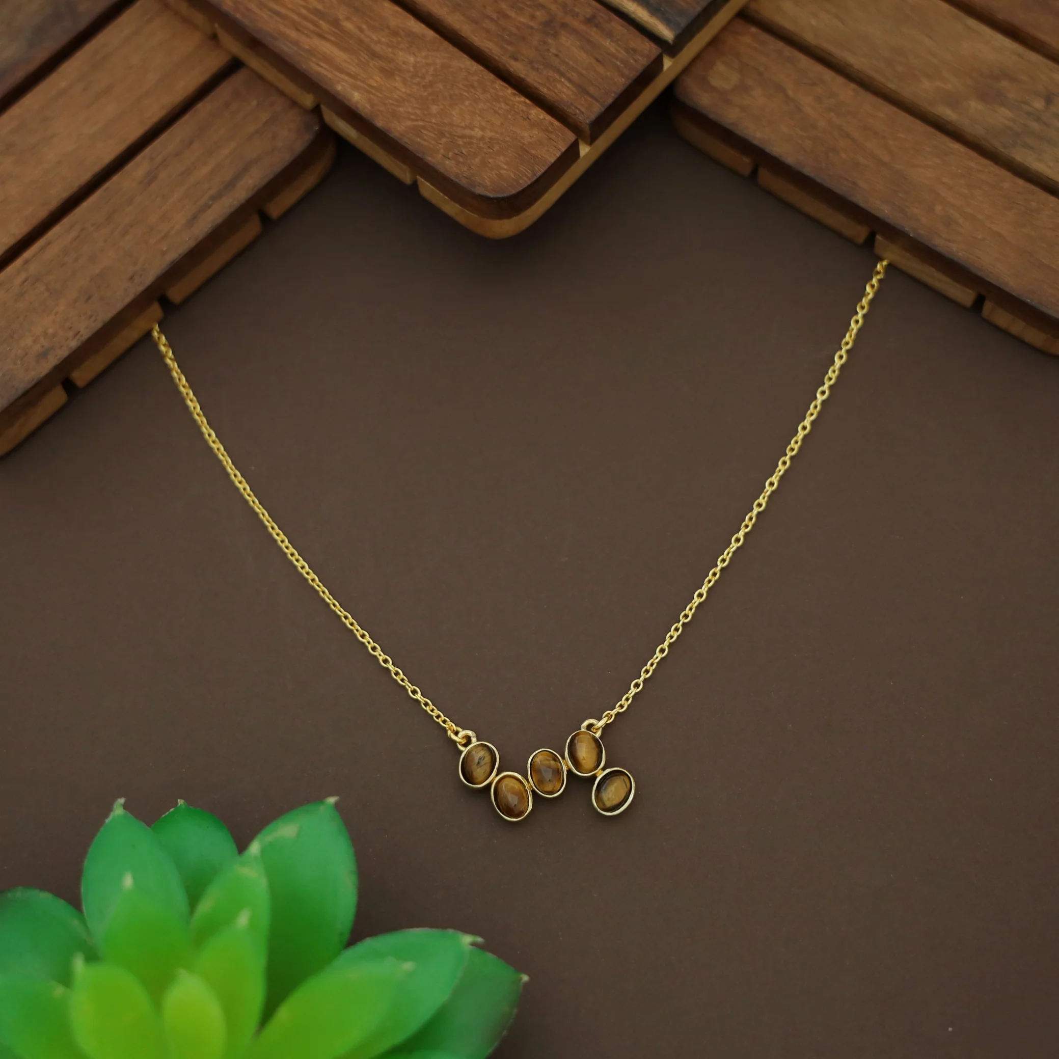Nova Golden Chainy Glossy + Natural Stone Neckpiece - Image 7