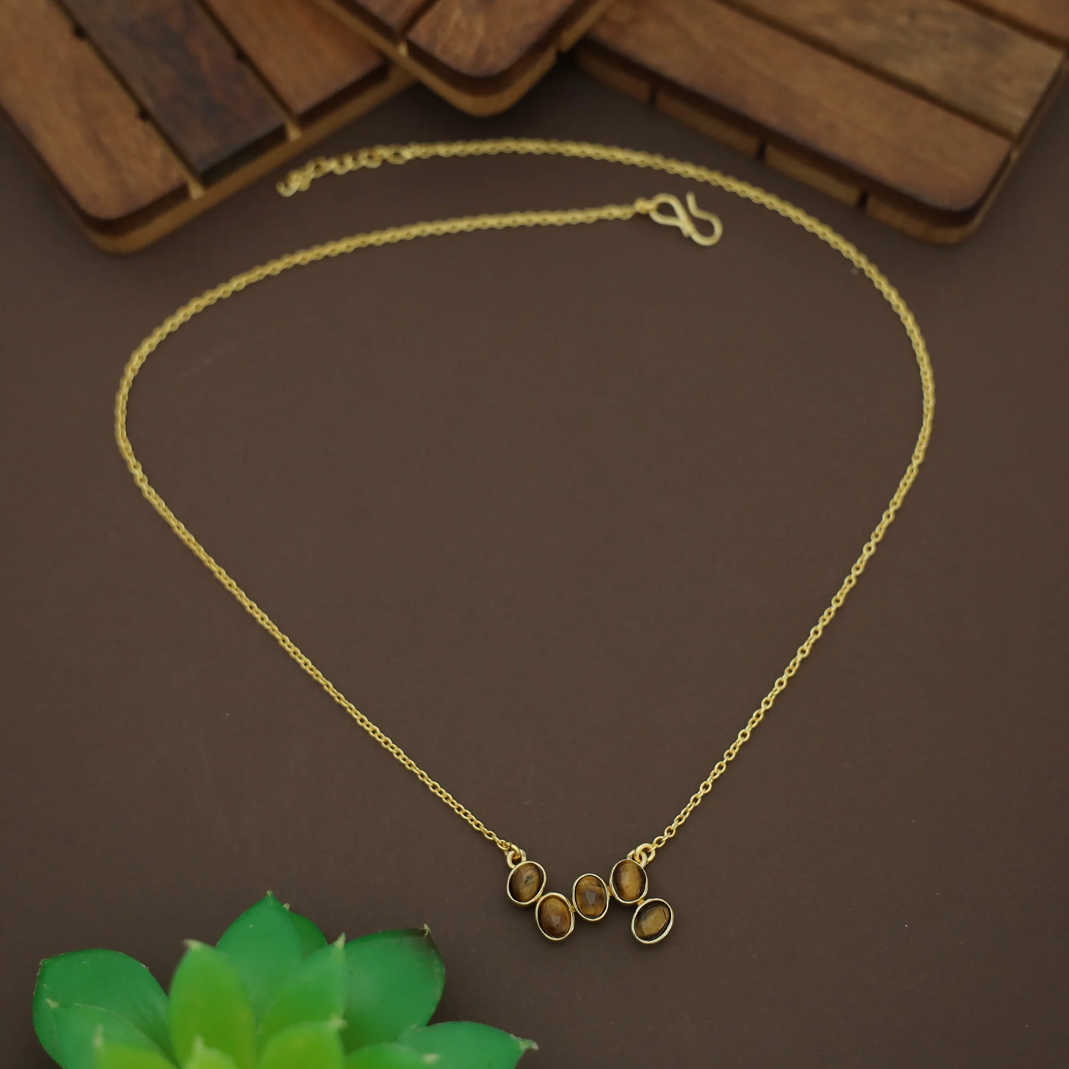Nova Golden Chainy Glossy + Natural Stone Neckpiece - Image 8