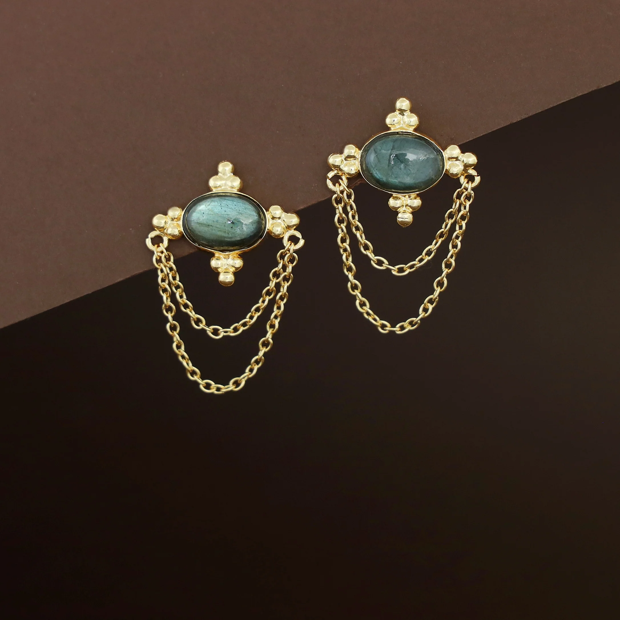Orie Natural Stone Double Chain Earring - Image 2