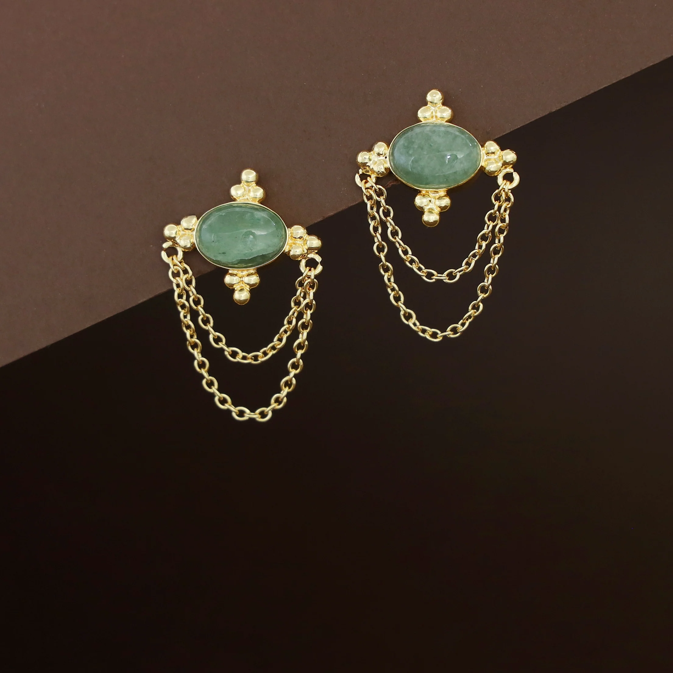 Orie Natural Stone Double Chain Earring - Image 3
