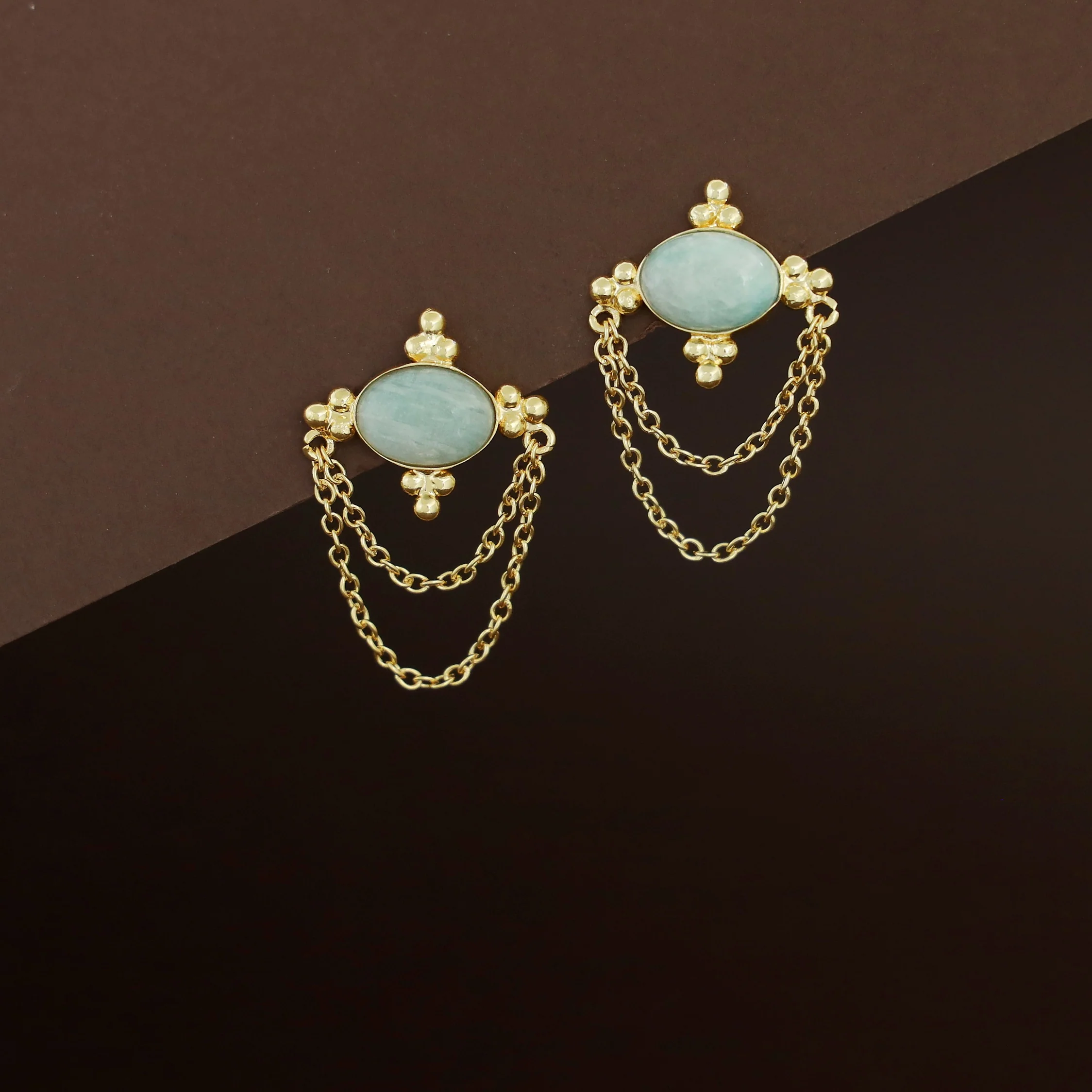 Orie Natural Stone Double Chain Earring - Image 4