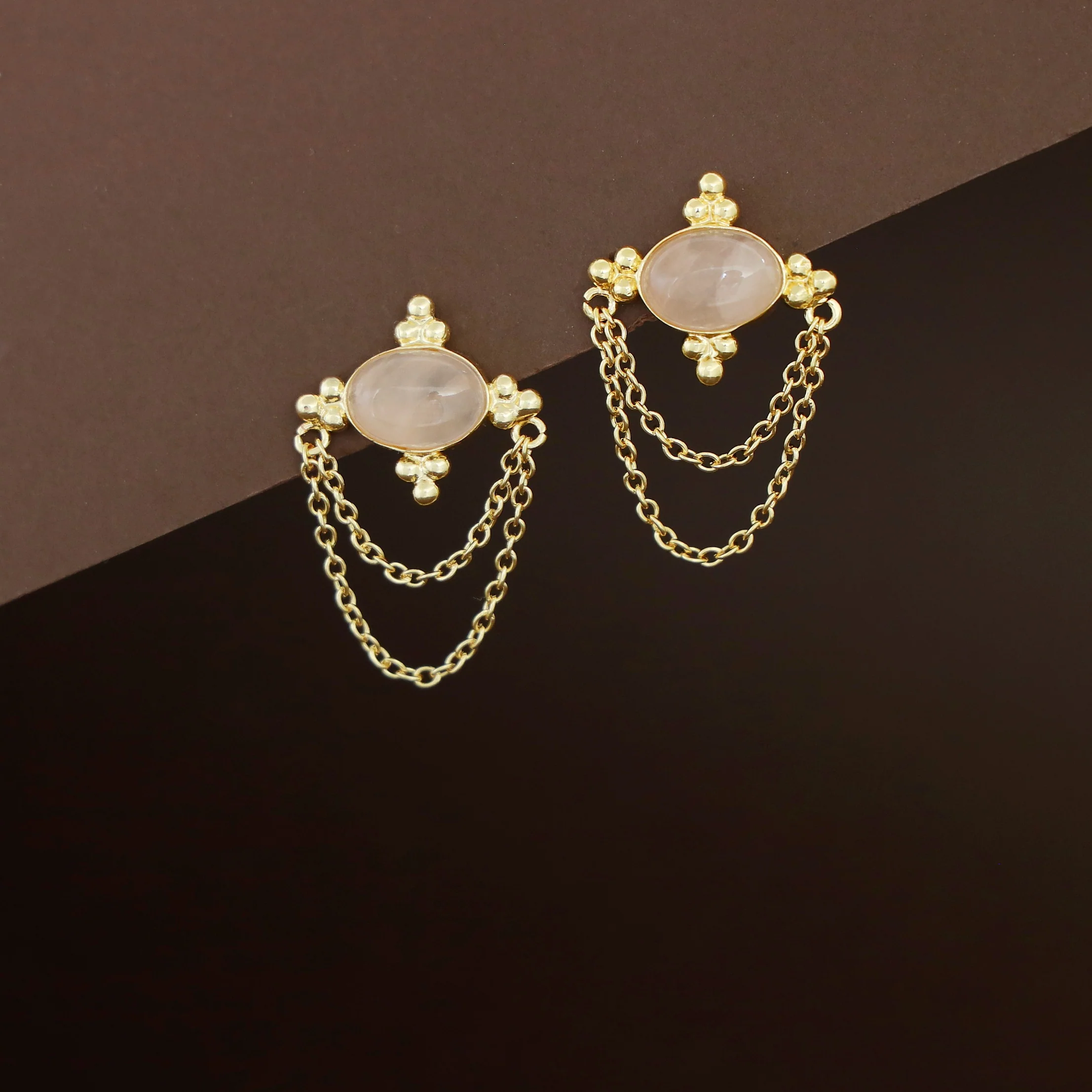 Orie Natural Stone Double Chain Earring - Image 5