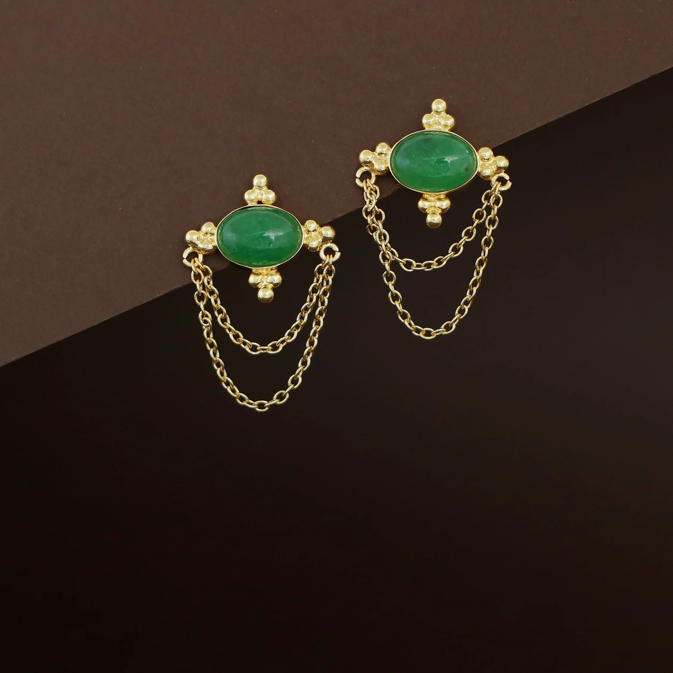 Orie Natural Stone Double Chain Earring - Image 6