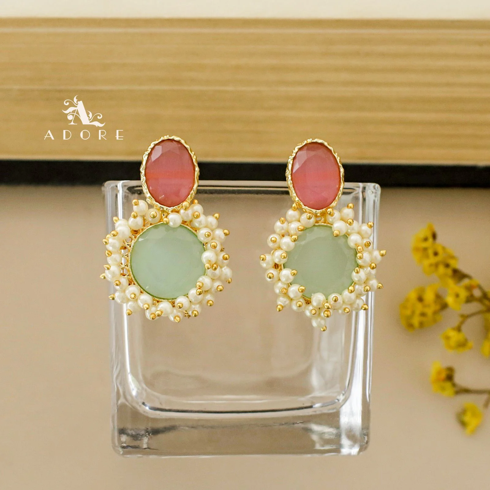 Oval & Round Glossy Cluster Pearl Earring - Image 11