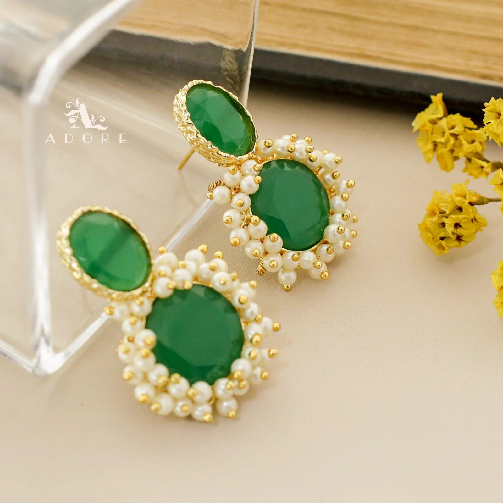 Oval & Round Glossy Cluster Pearl Earring - Image 13