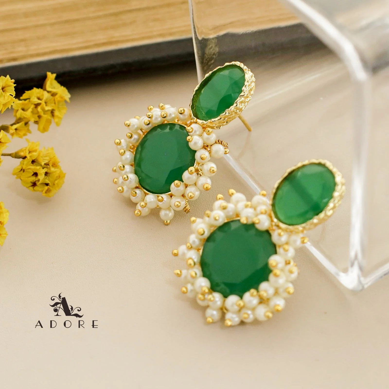 Oval & Round Glossy Cluster Pearl Earring - Image 14