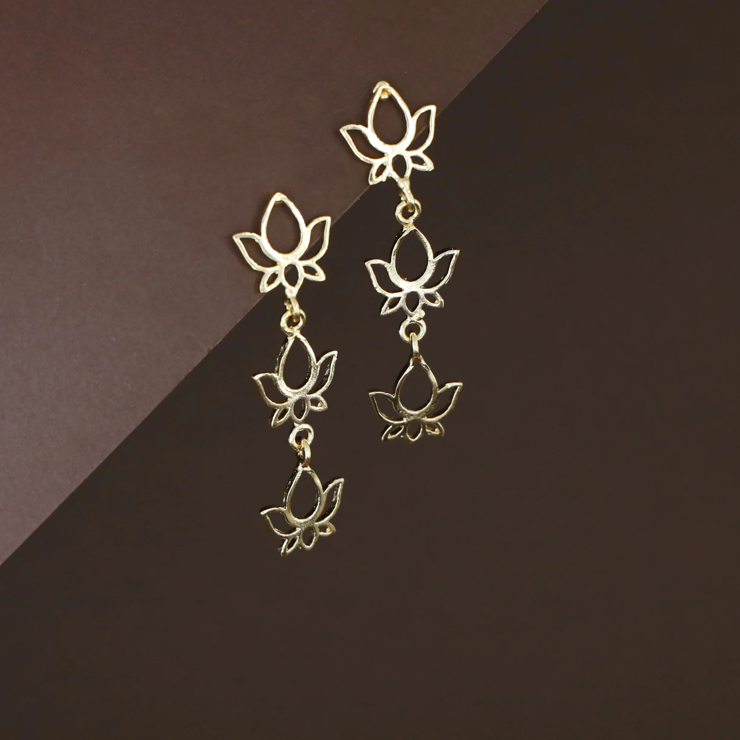 Liv Golden Tri Lotus Earring - Image 2