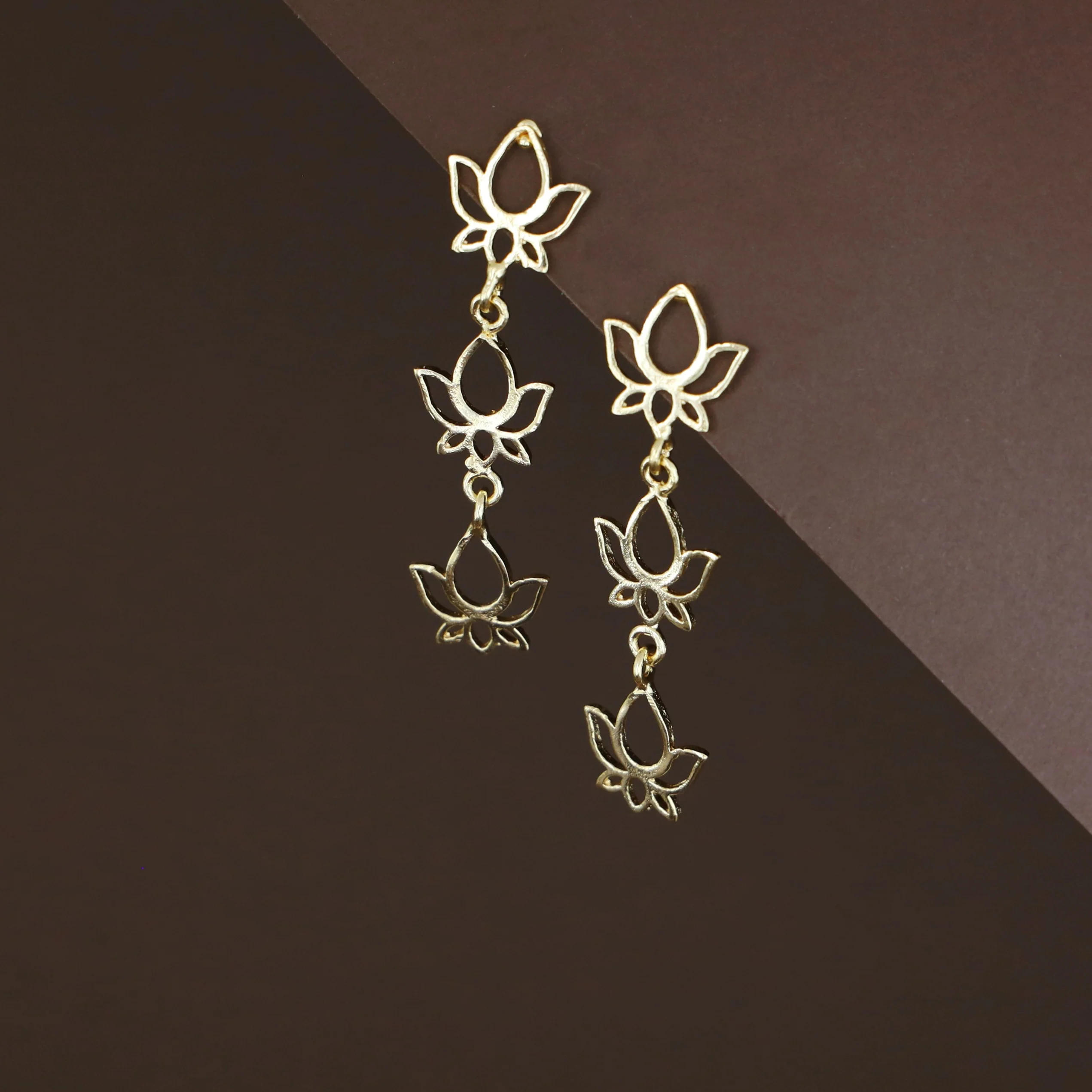 Liv Golden Tri Lotus Earring - Image 3