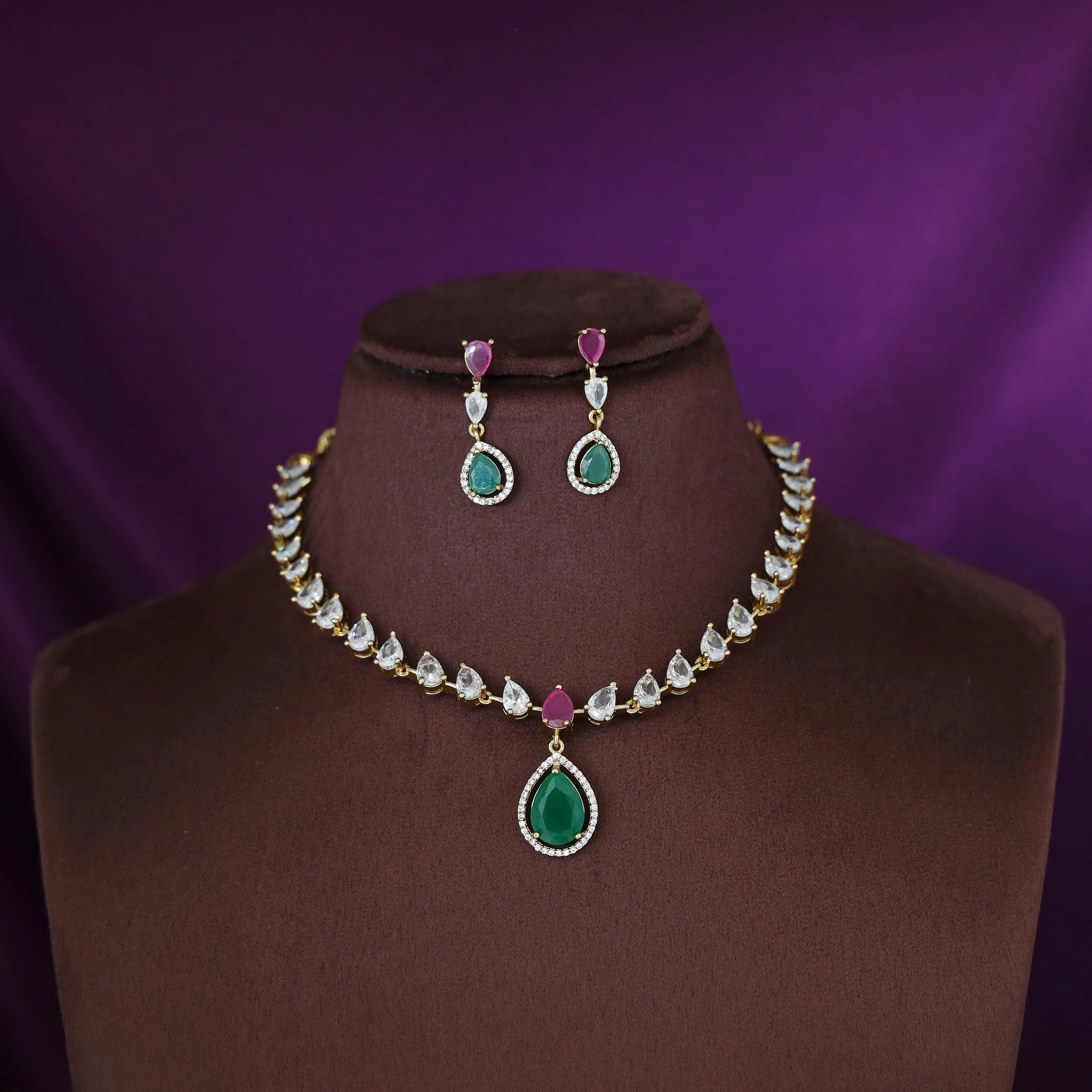 Parineethi AD Stone Rain Drop Short Neckpiece with Earring - Image 10