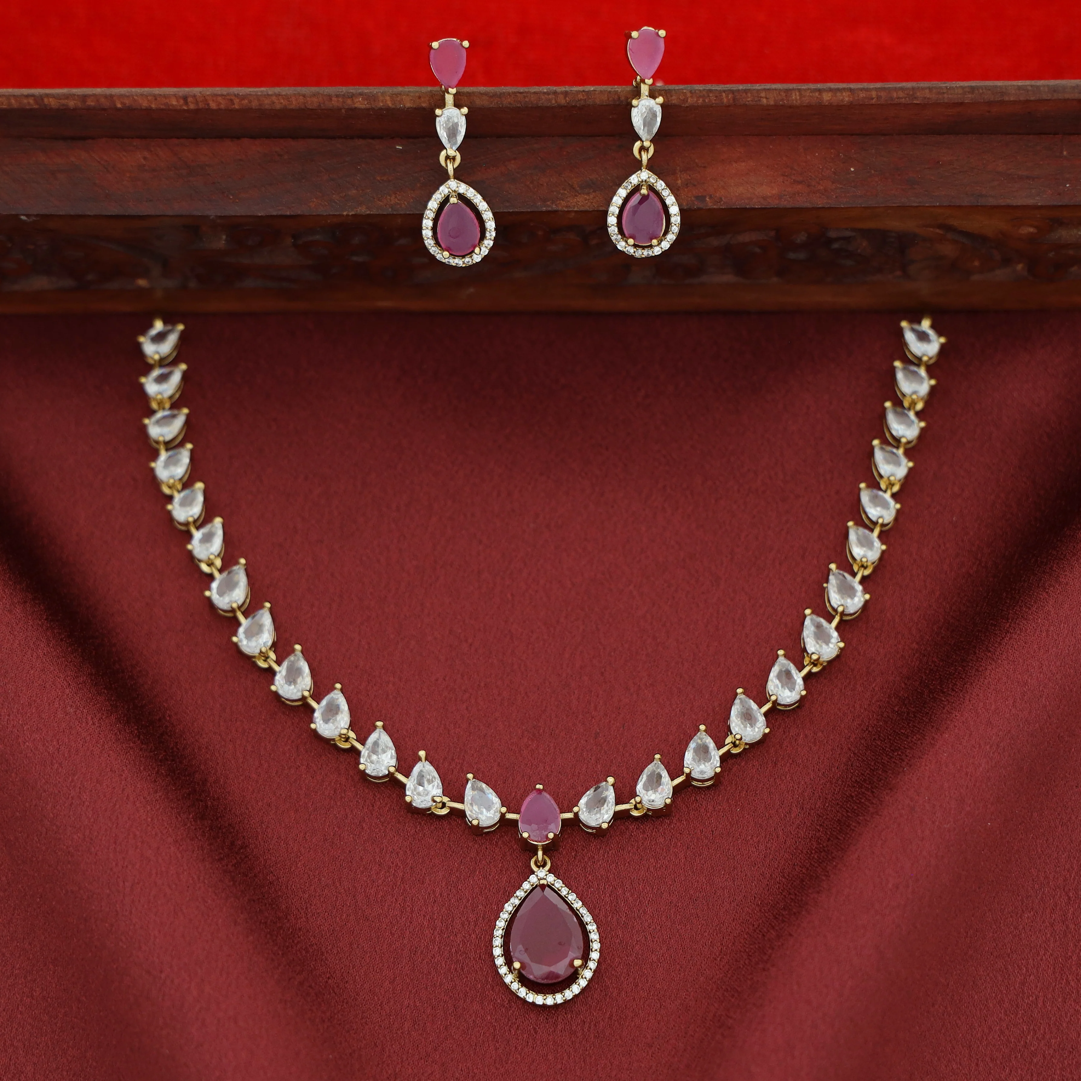 Parineethi AD Stone Rain Drop Short Neckpiece with Earring - Image 2