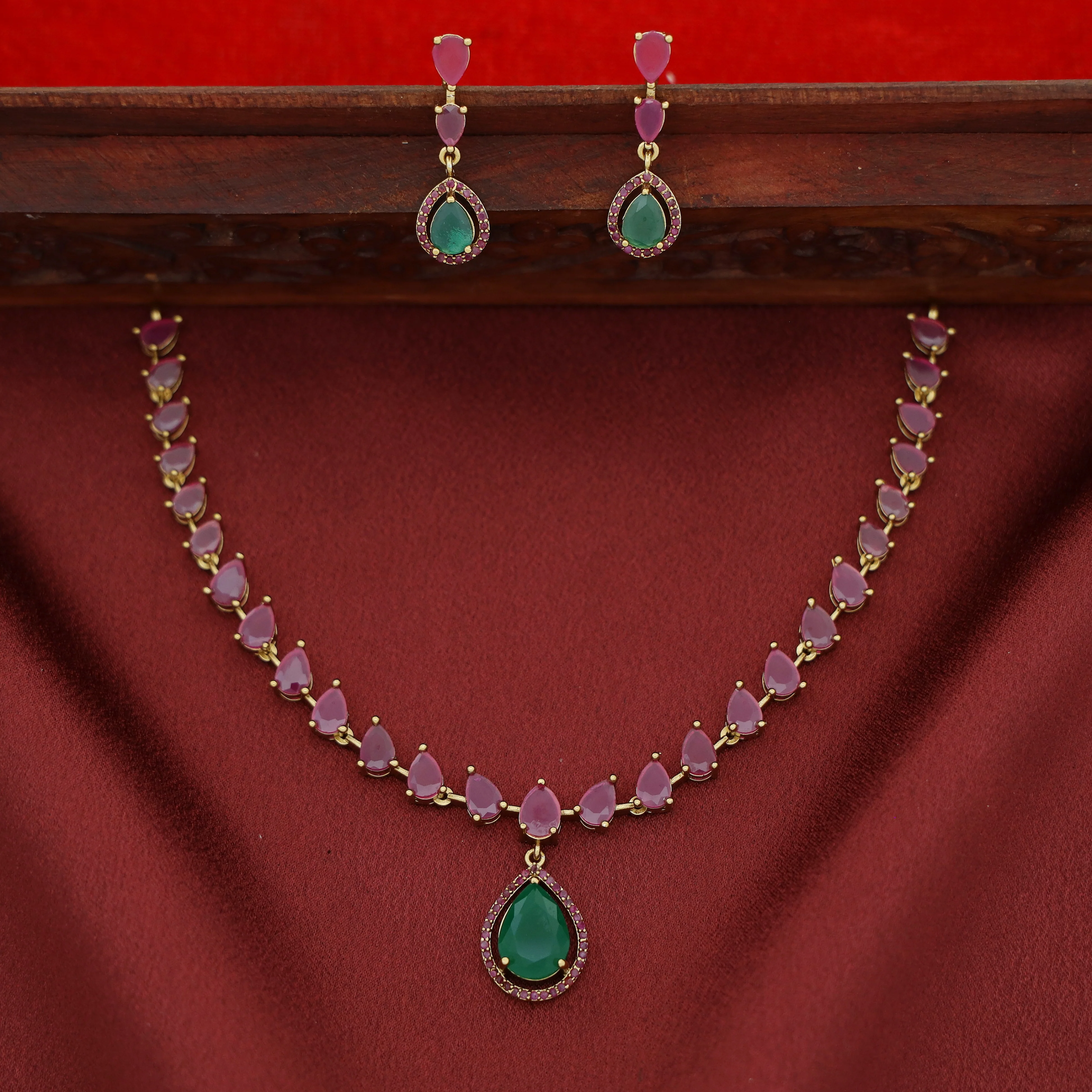 Parineethi AD Stone Rain Drop Short Neckpiece with Earring - Image 3