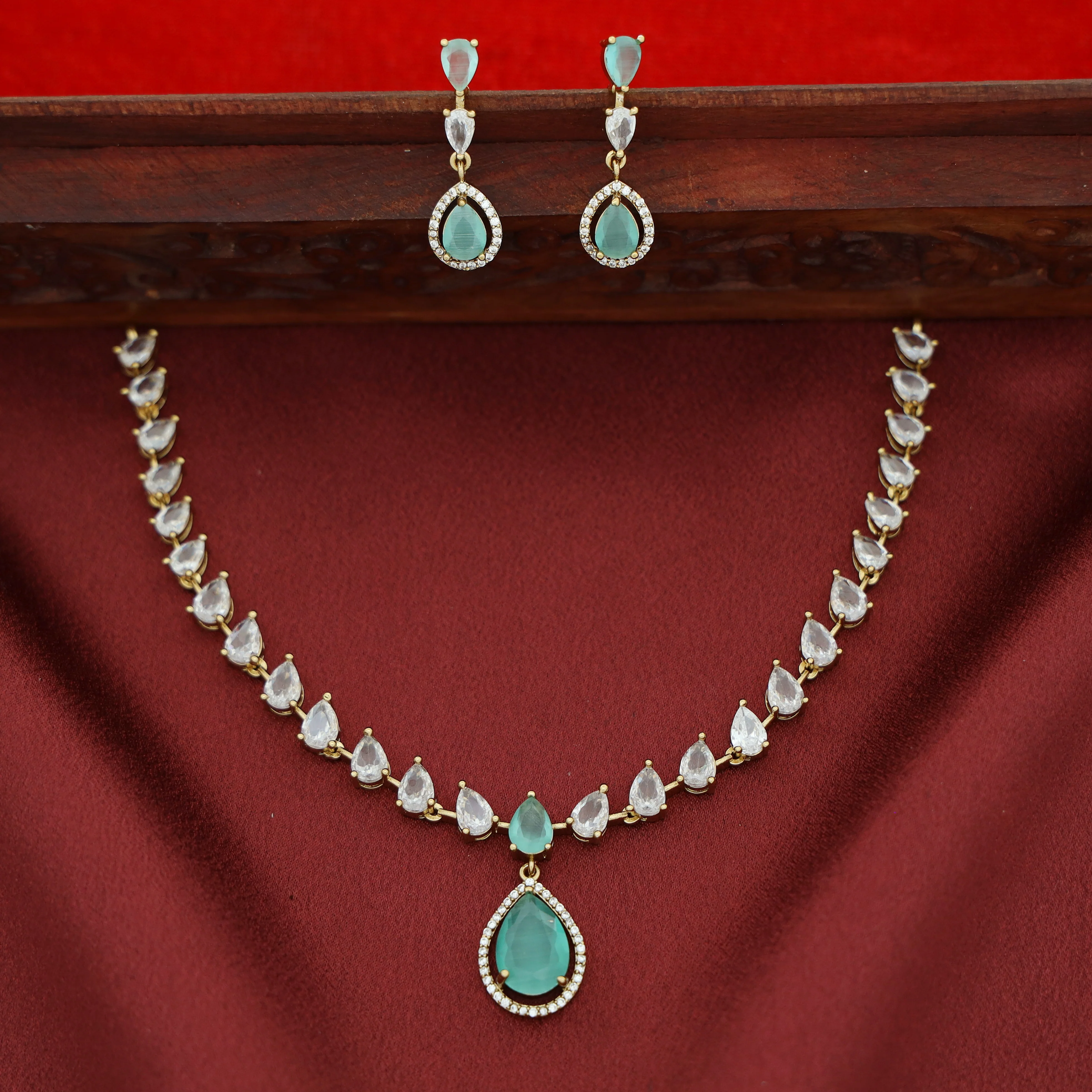 Parineethi AD Stone Rain Drop Short Neckpiece with Earring - Image 4