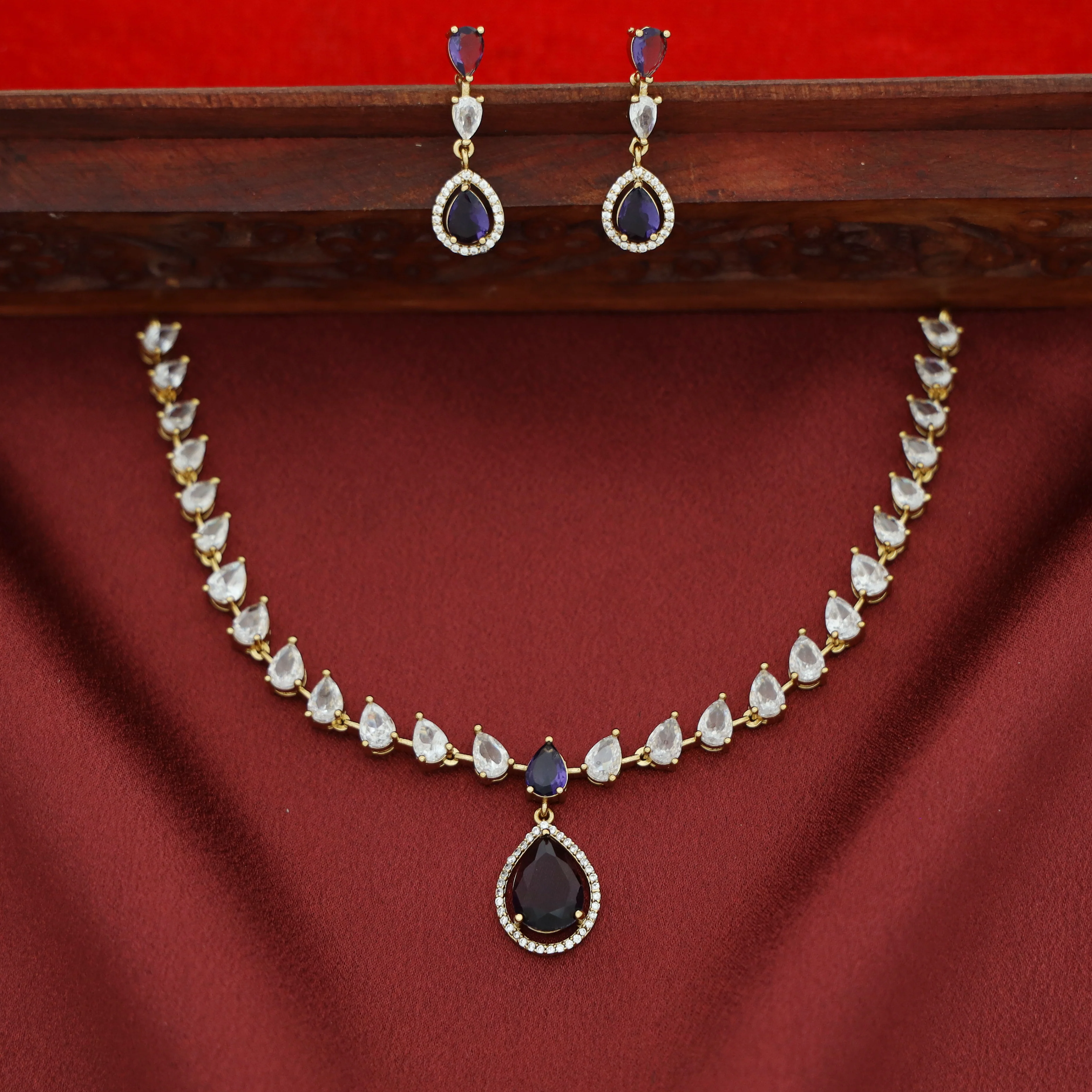 Parineethi AD Stone Rain Drop Short Neckpiece with Earring - Image 5