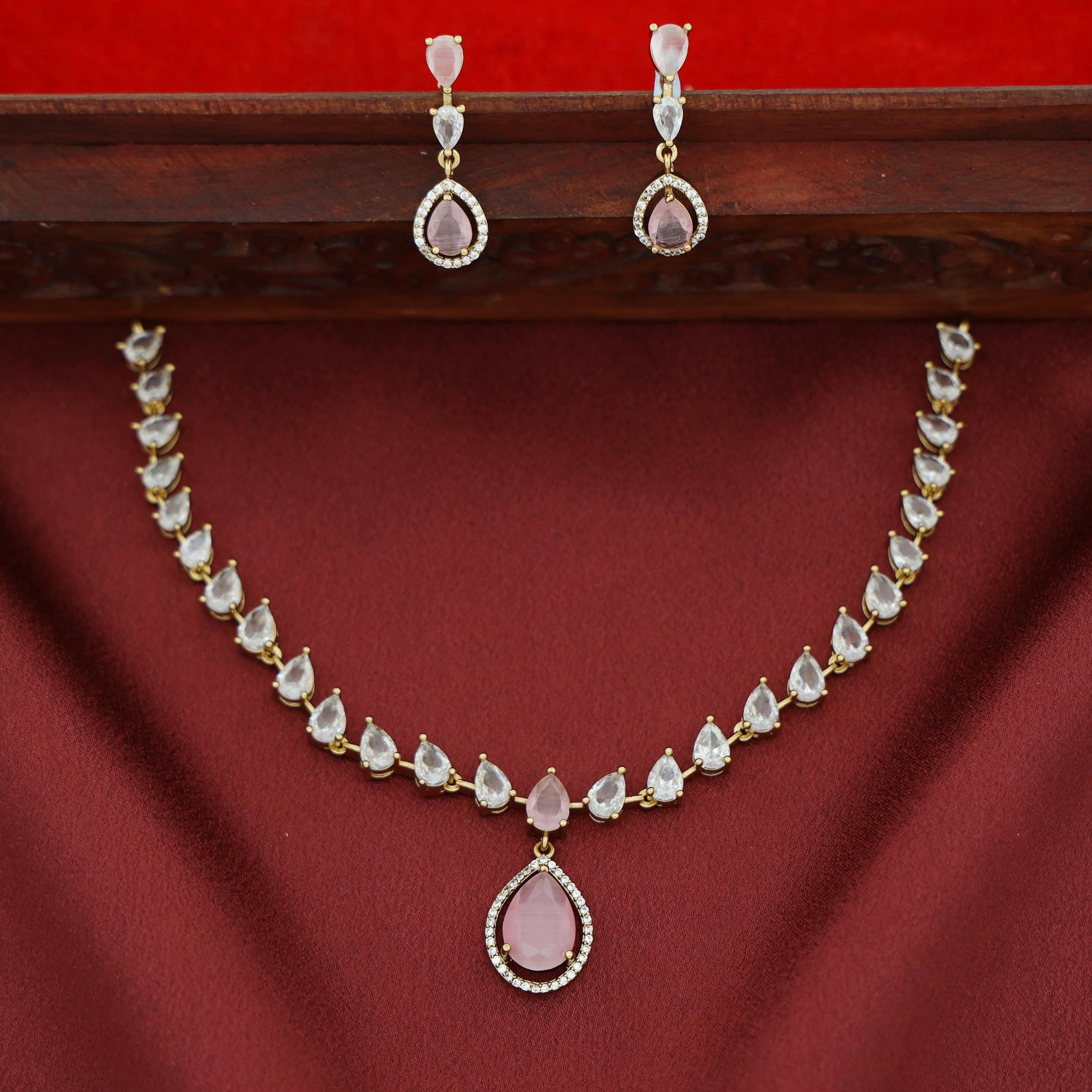 Parineethi AD Stone Rain Drop Short Neckpiece with Earring - Image 6