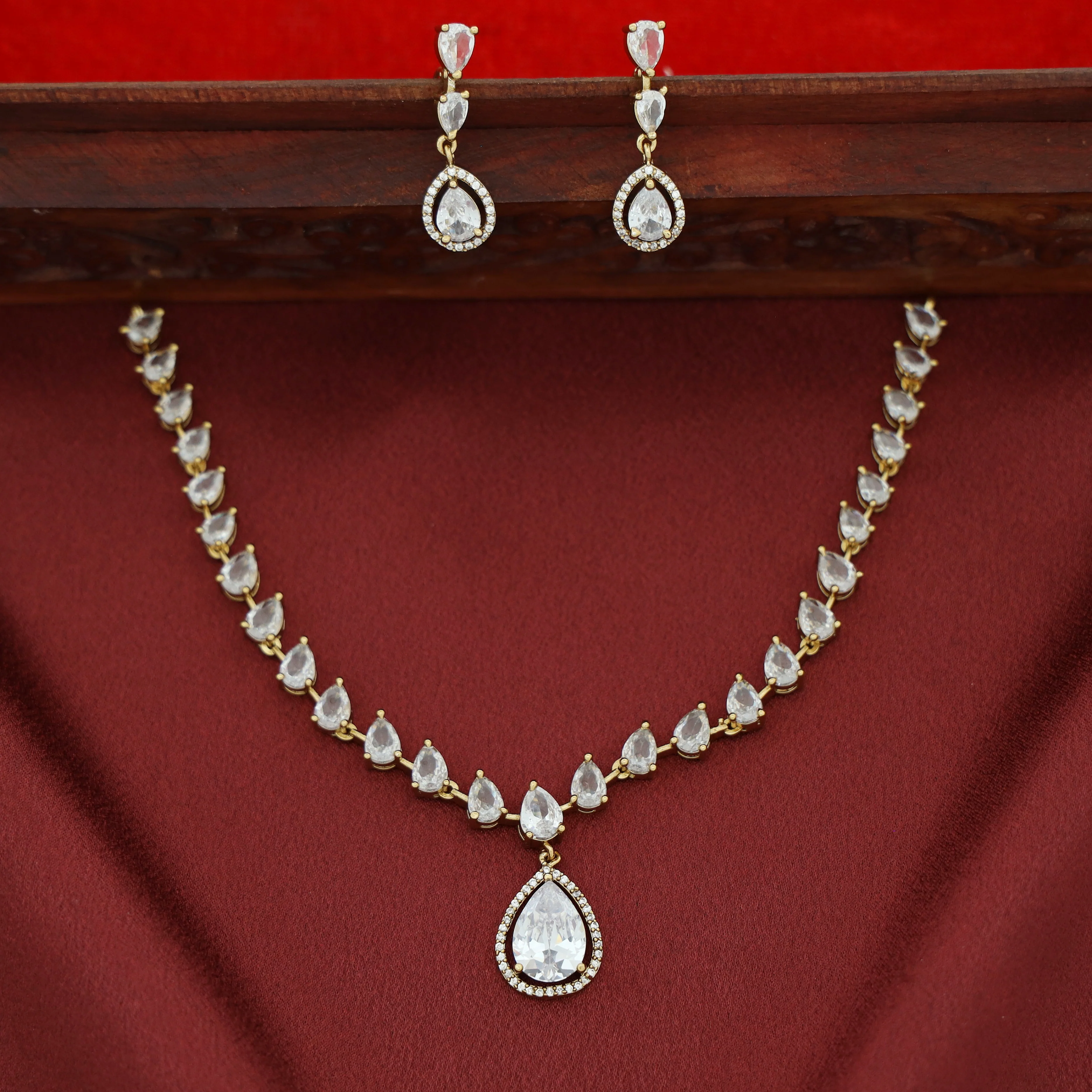 Parineethi AD Stone Rain Drop Short Neckpiece with Earring - Image 7