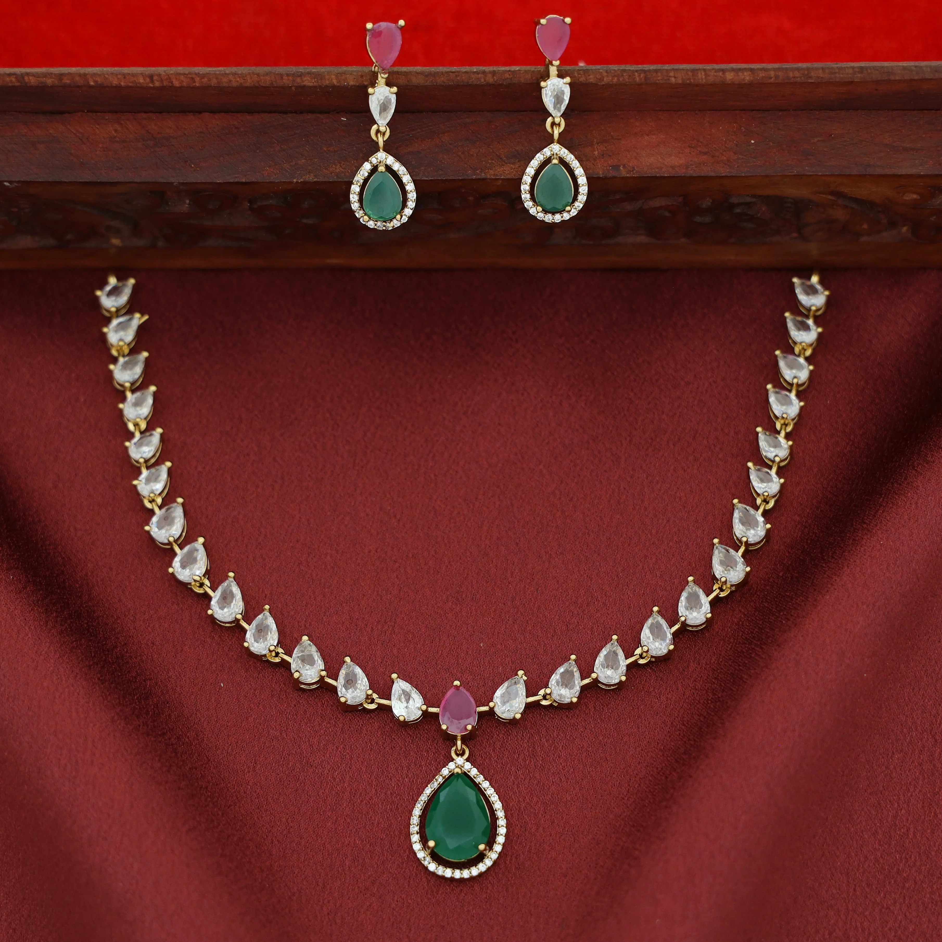 Parineethi AD Stone Rain Drop Short Neckpiece with Earring - Image 9