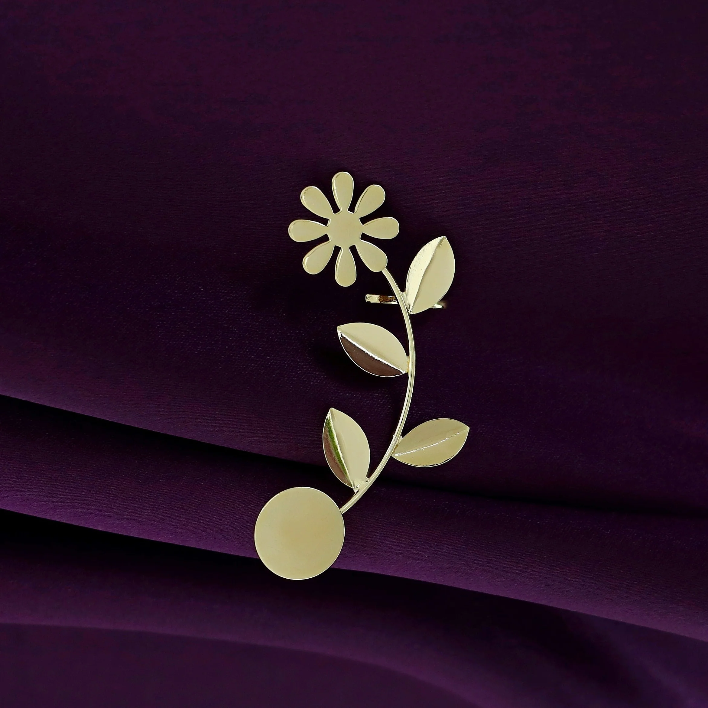 Parisha Golden Flower Leaf Ear-Cuff (Single Piece) - Image 3