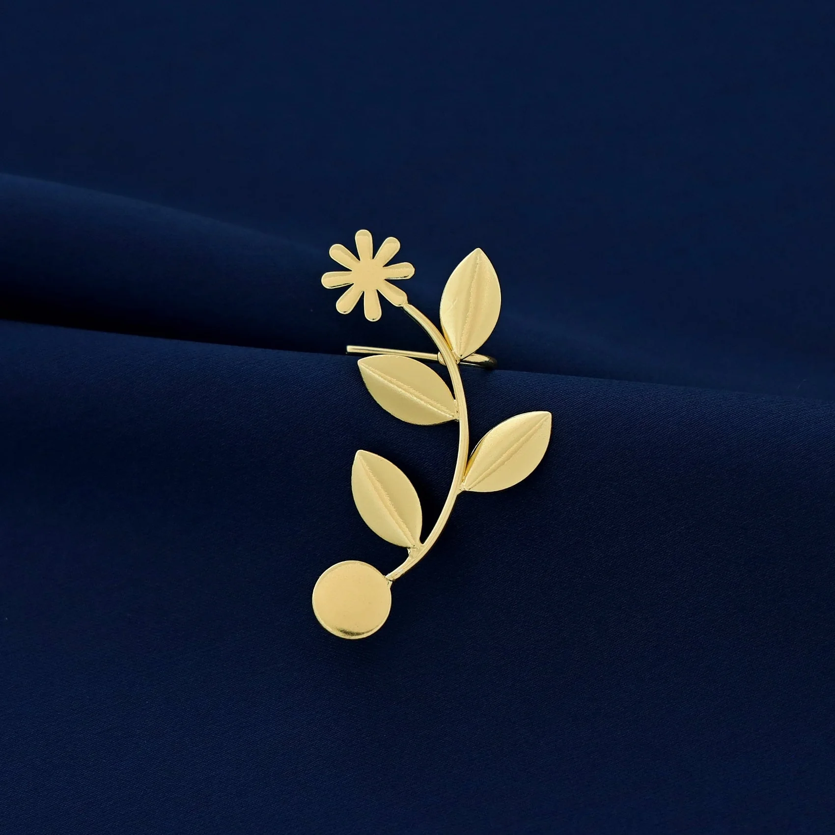 Parisha Golden Flower Medium Leaf Ear-Cuff (Single Piece) - Image 2
