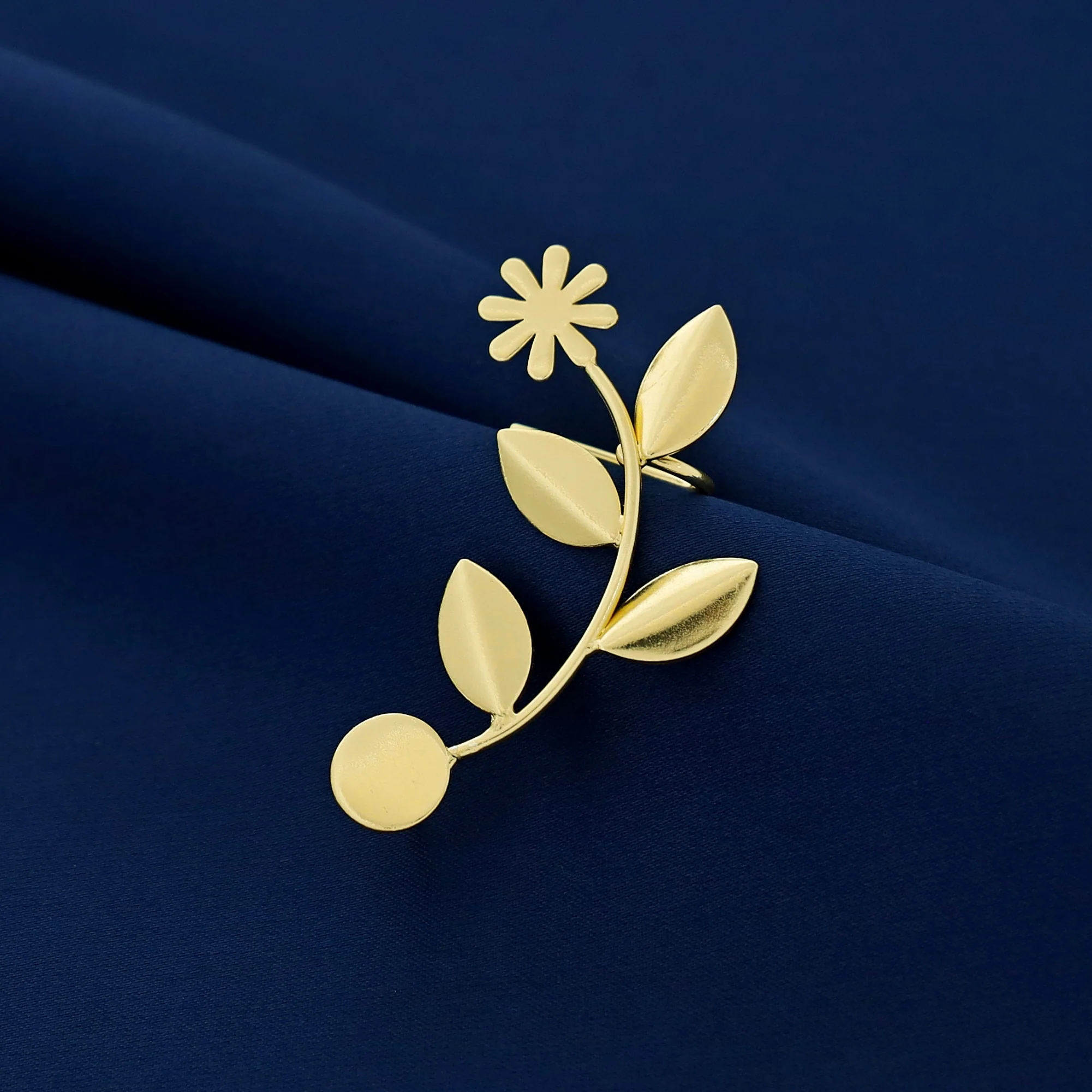 Parisha Golden Flower Medium Leaf Ear-Cuff (Single Piece) - Image 3