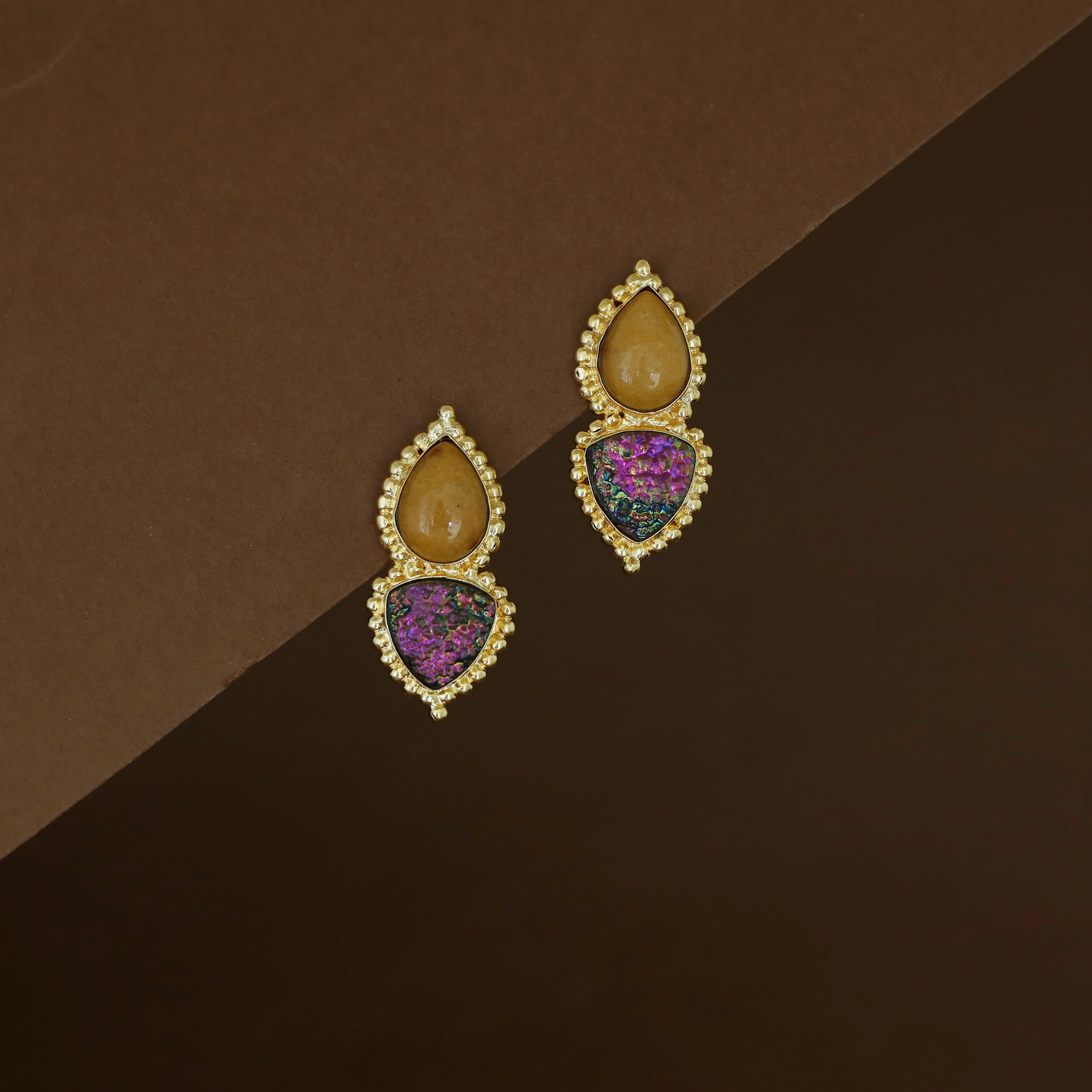 Natural Raindrop + Glitter Druzy Stone Earring - Image 2