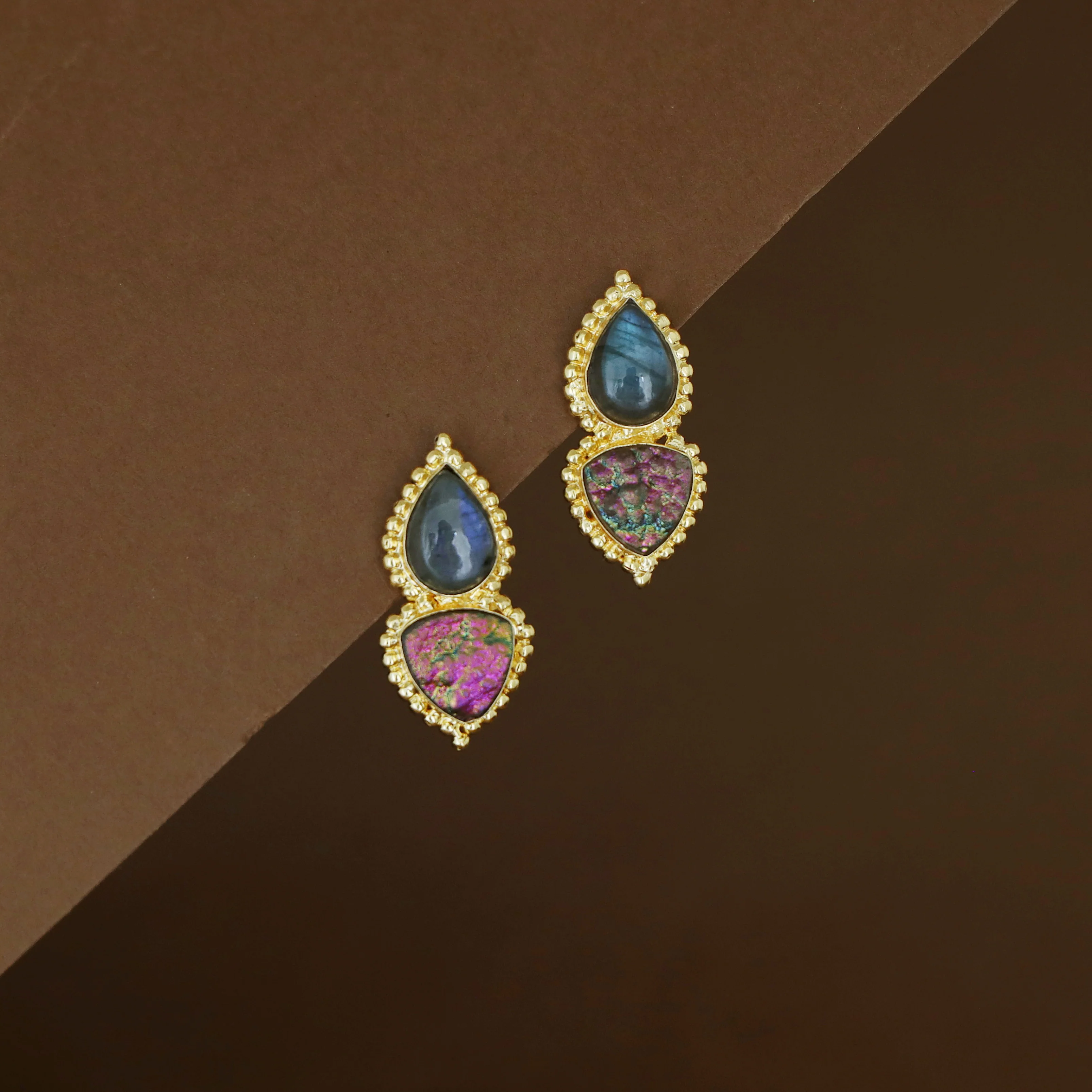 Natural Raindrop + Glitter Druzy Stone Earring - Image 3
