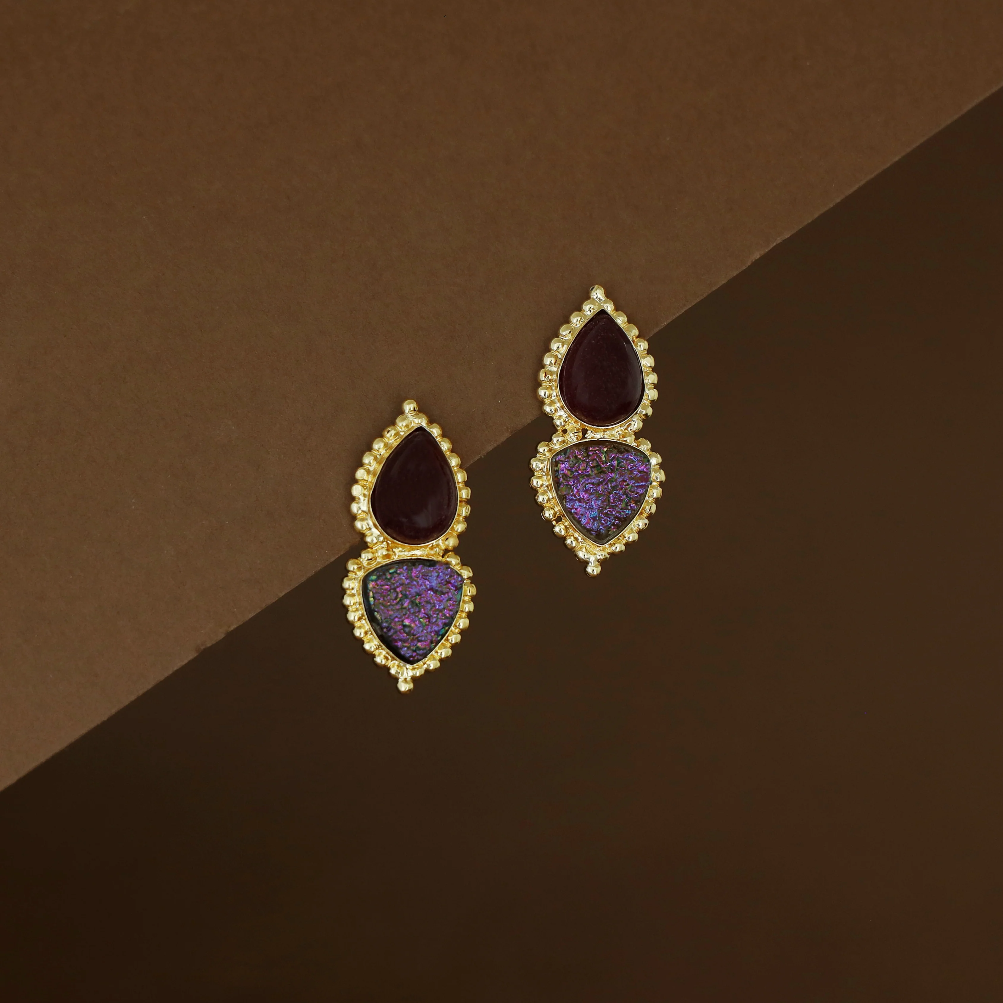 Natural Raindrop + Glitter Druzy Stone Earring - Image 4