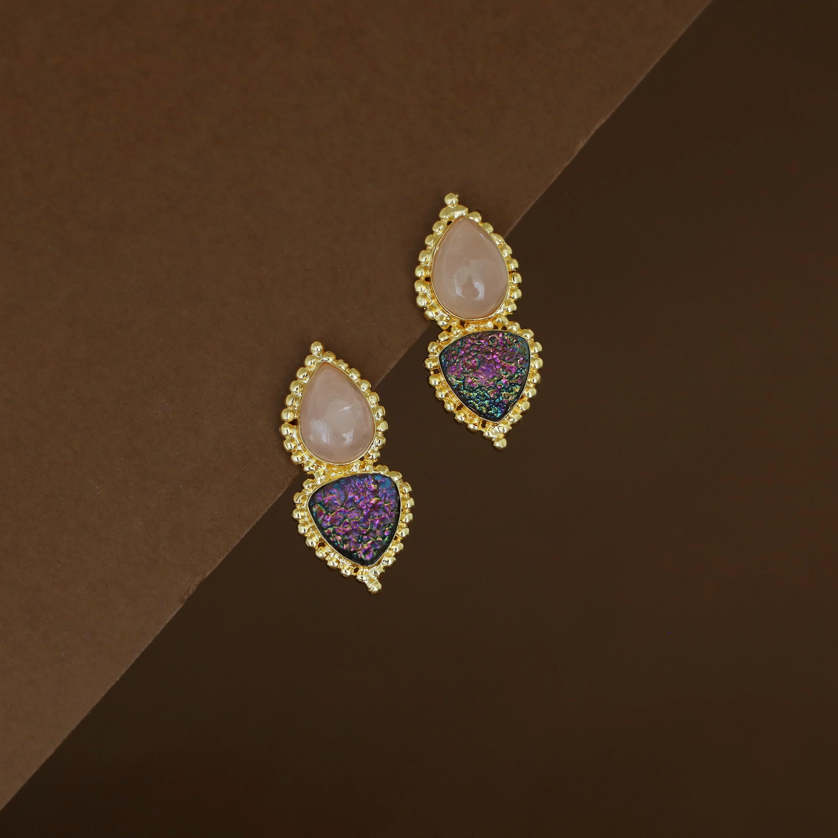 Natural Raindrop + Glitter Druzy Stone Earring - Image 5