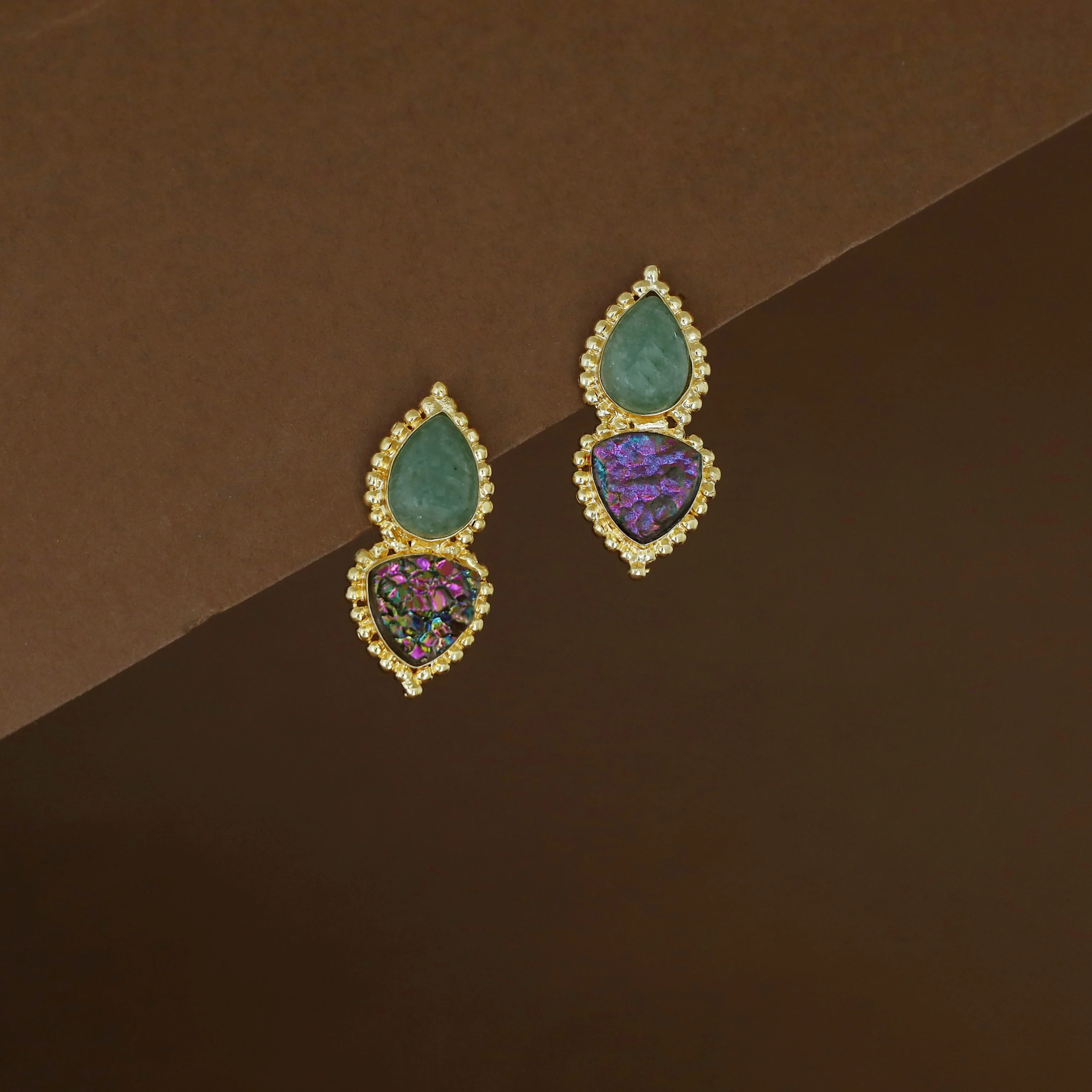 Natural Raindrop + Glitter Druzy Stone Earring - Image 6