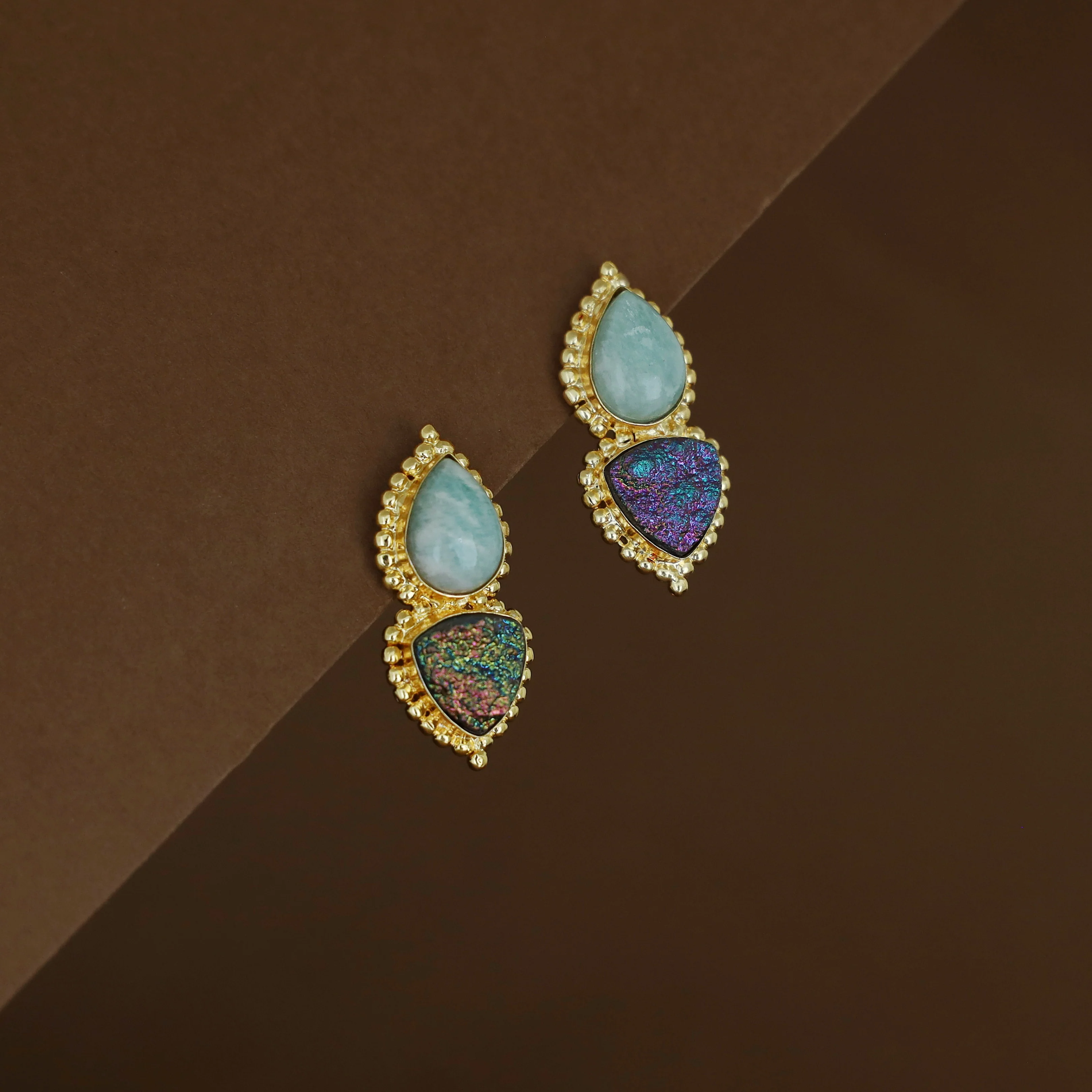 Natural Raindrop + Glitter Druzy Stone Earring - Image 7