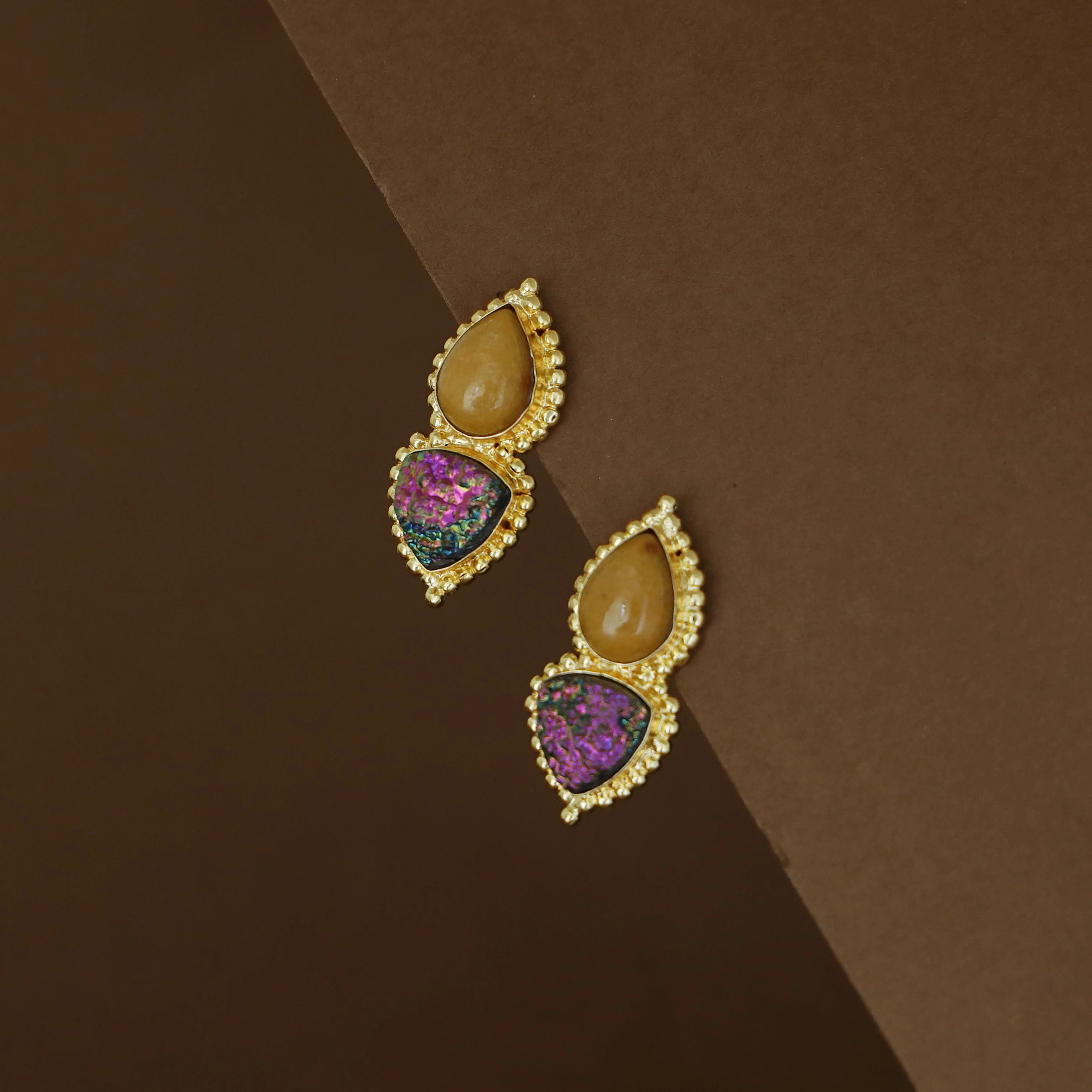 Natural Raindrop + Glitter Druzy Stone Earring - Image 8