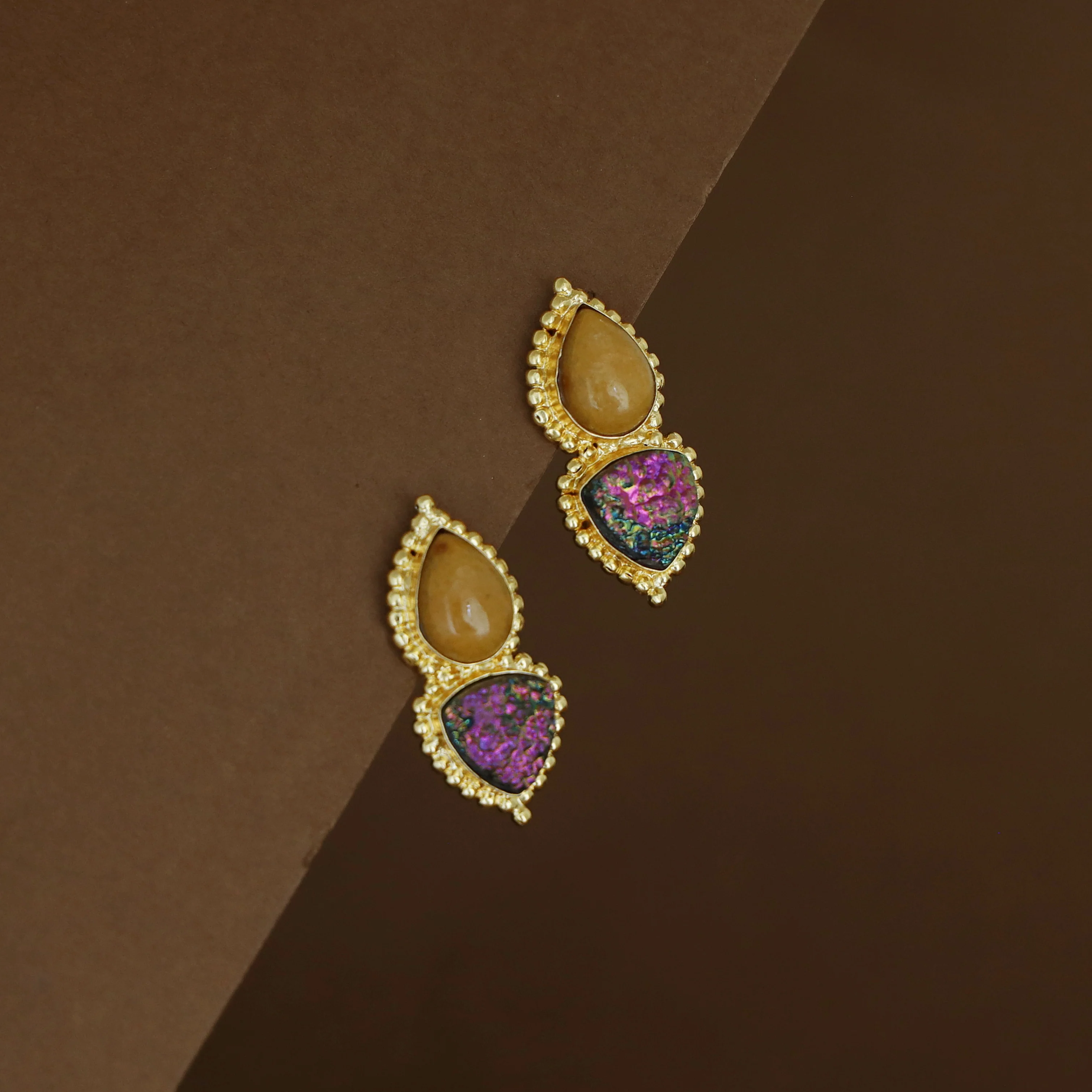 Natural Raindrop + Glitter Druzy Stone Earring - Image 9